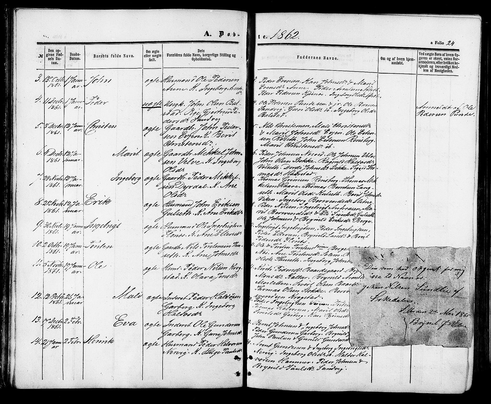 Ministerialprotokoller, klokkerbøker og fødselsregistre - Sør-Trøndelag, SAT/A-1456/695/L1147: Ministerialbok nr. 695A07, 1860-1877, s. 24