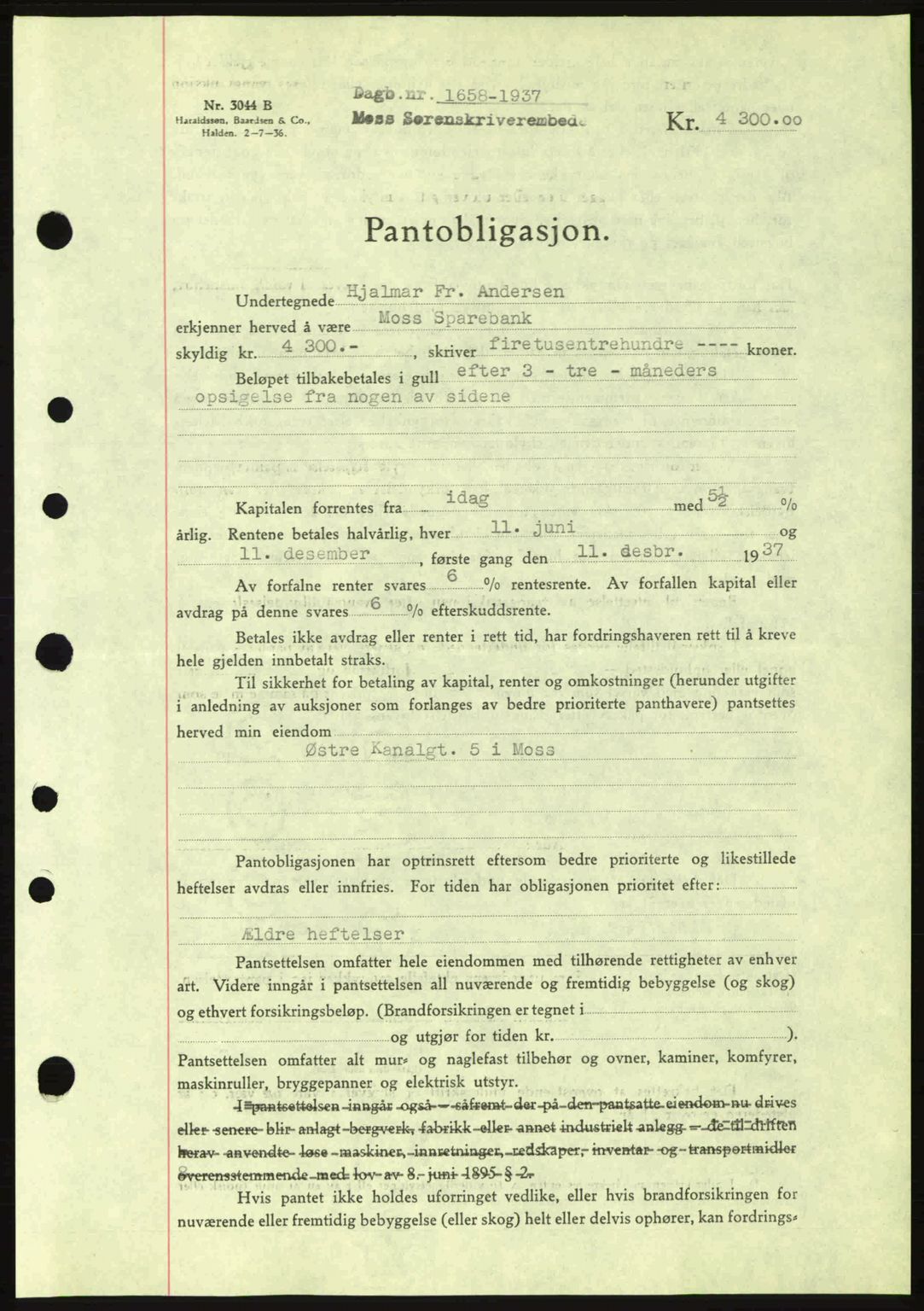 Moss sorenskriveri, SAO/A-10168: Pantebok nr. B4, 1937-1938, Dagboknr: 1658/1937