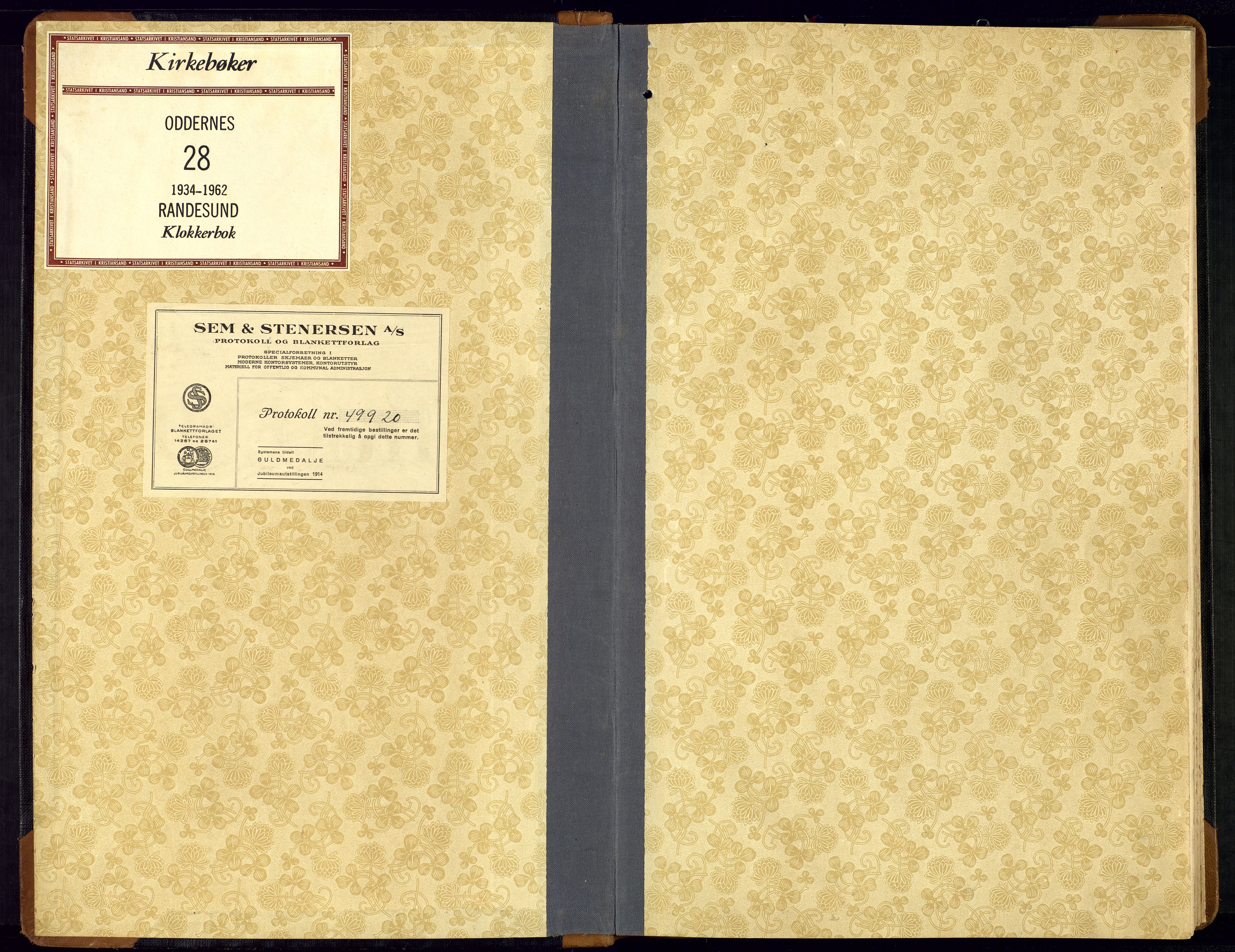 Oddernes sokneprestkontor, AV/SAK-1111-0033/F/Fb/Fbb/L0003: Klokkerbok nr. B-3, 1934-1962