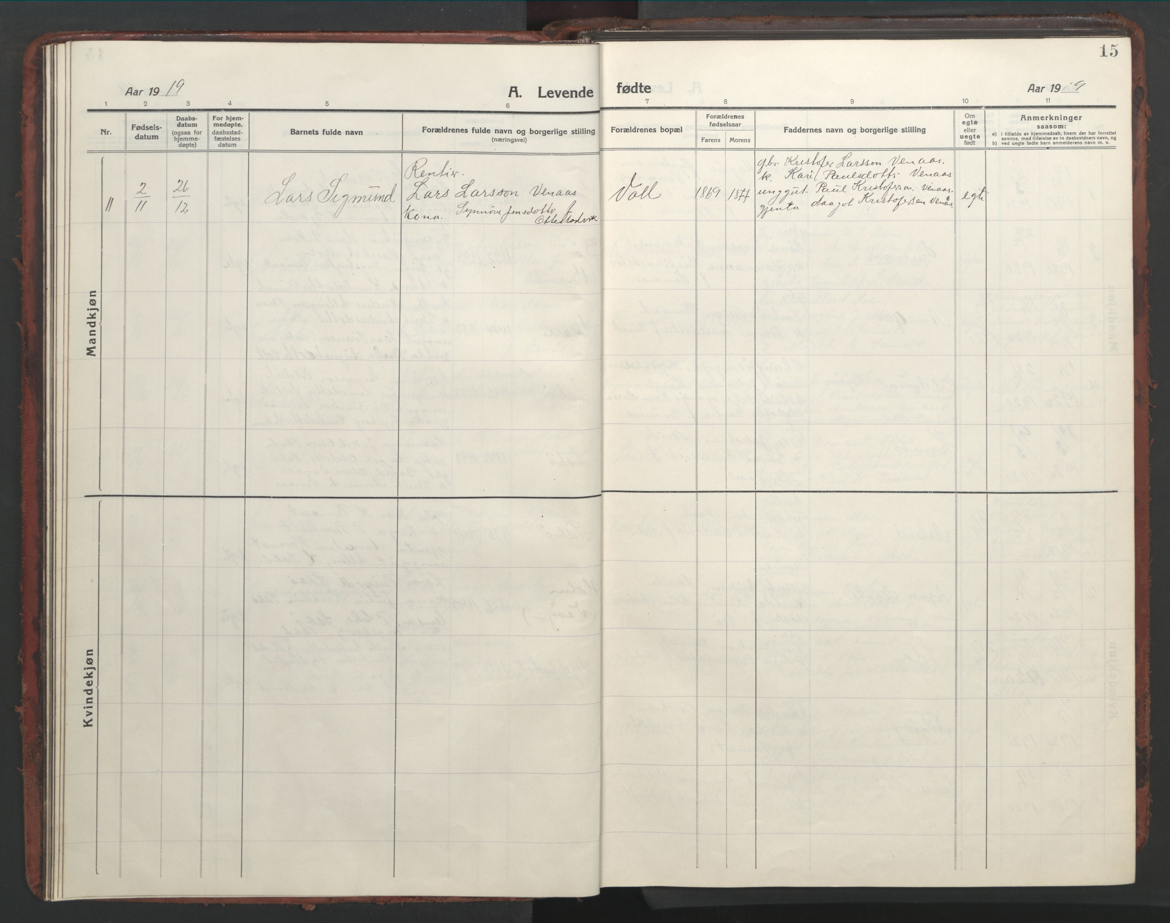 Ministerialprotokoller, klokkerbøker og fødselsregistre - Møre og Romsdal, AV/SAT-A-1454/543/L0565: Klokkerbok nr. 543C03, 1916-1955, s. 15