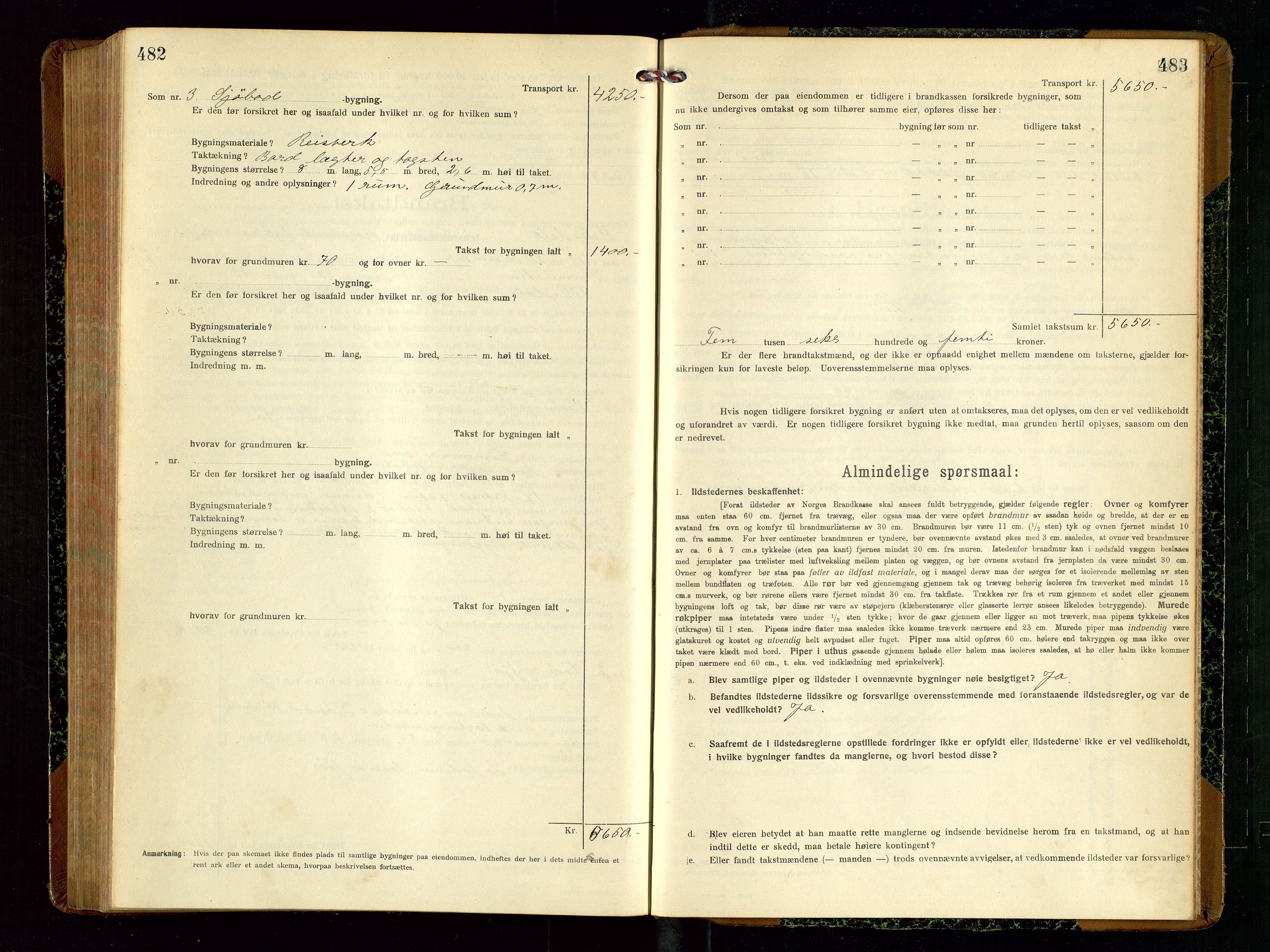 Sokndal lensmannskontor, AV/SAST-A-100417/Gob/L0004: "Brandtakst-Protokol", 1917-1920, s. 482-483