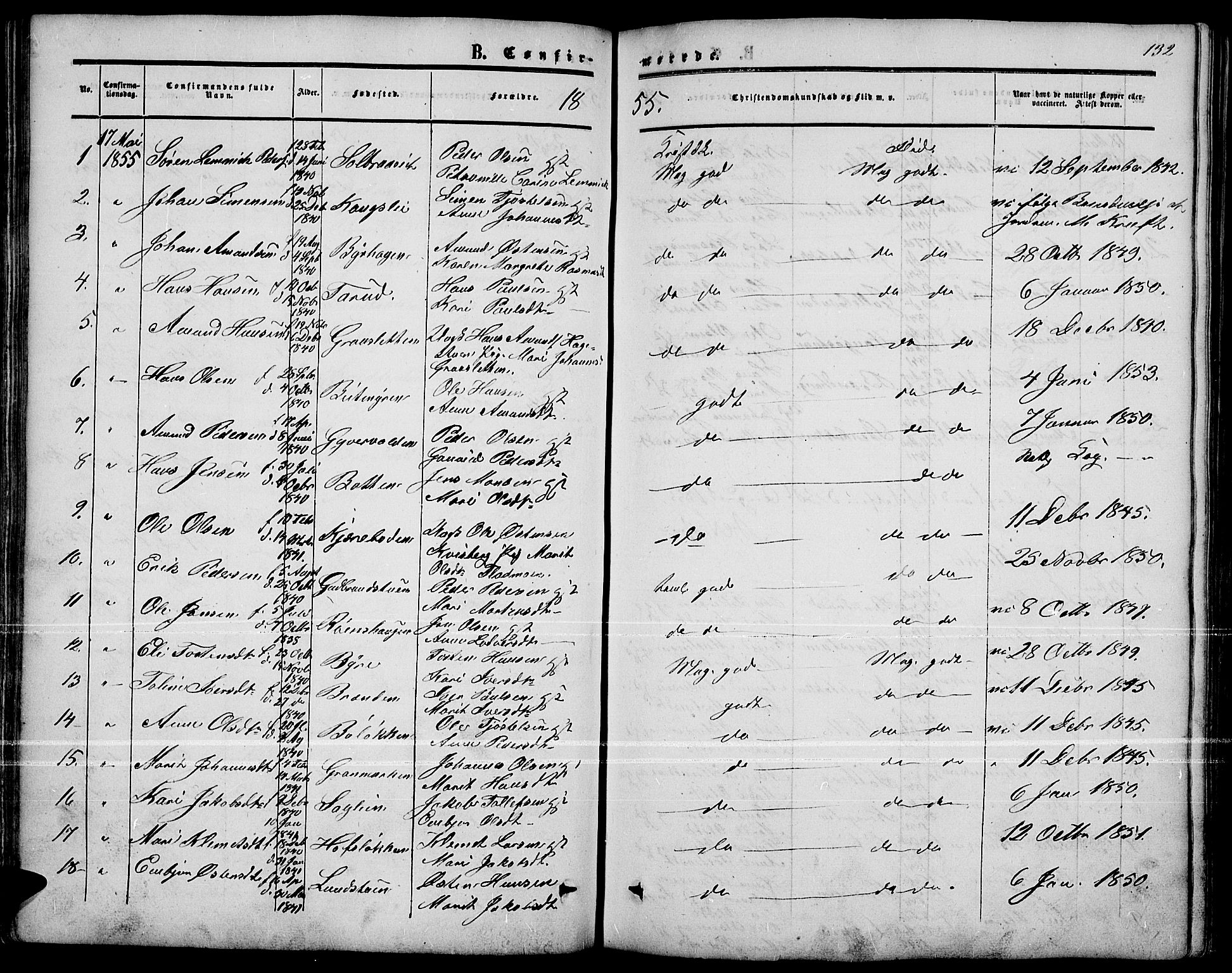 Nord-Fron prestekontor, SAH/PREST-080/H/Ha/Hab/L0001: Klokkerbok nr. 1, 1851-1883, s. 132