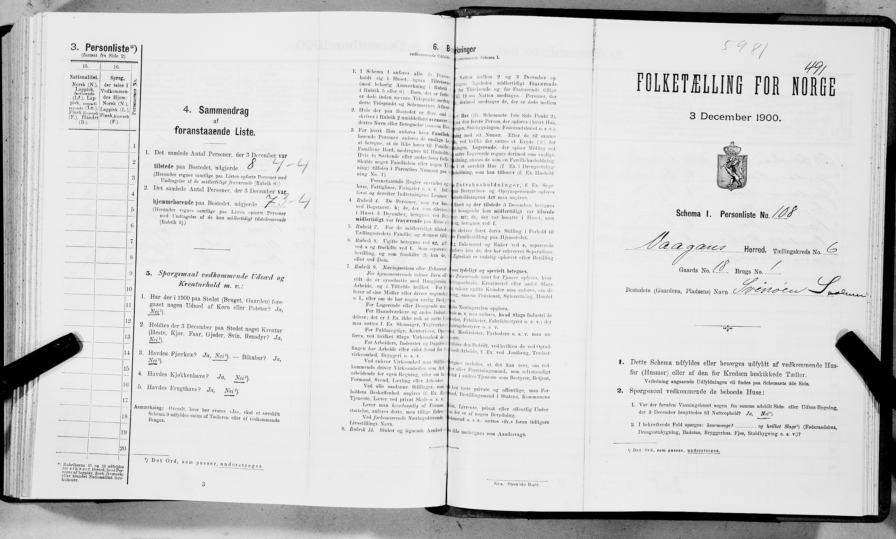 SAT, Folketelling 1900 for 1865 Vågan herred, 1900, s. 840