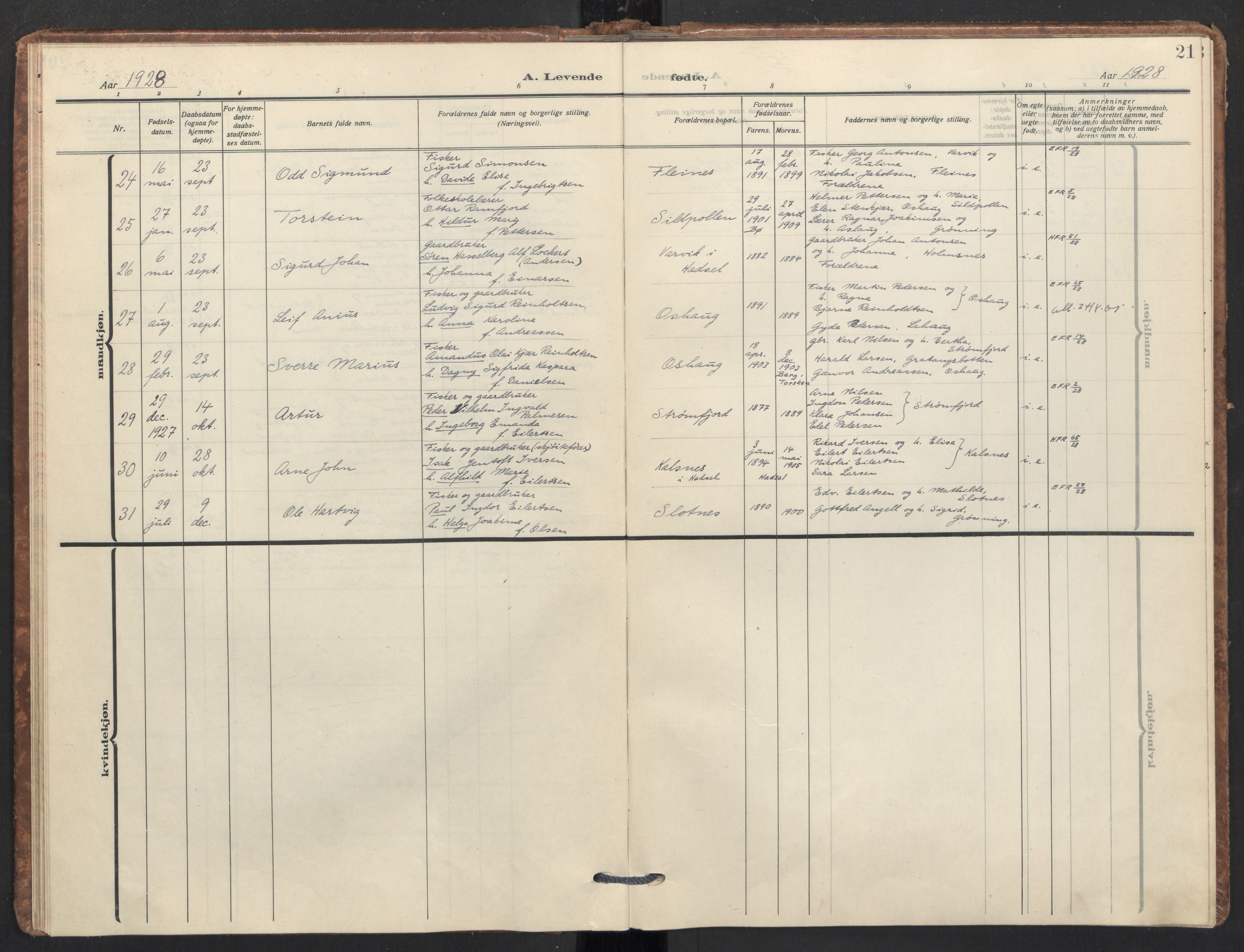 Ministerialprotokoller, klokkerbøker og fødselsregistre - Nordland, AV/SAT-A-1459/890/L1289: Ministerialbok nr. 890A04, 1925-1939, s. 21