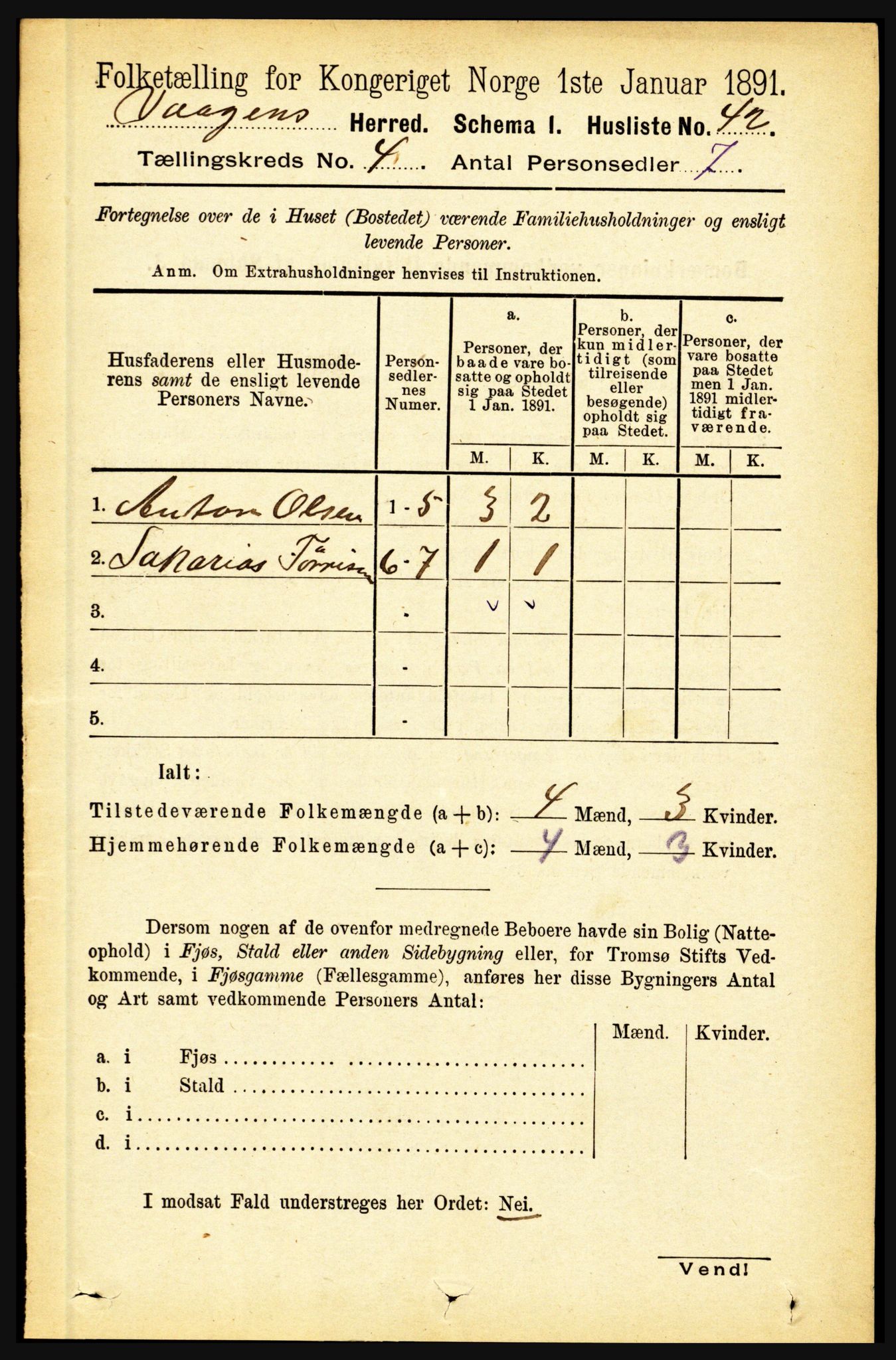 RA, Folketelling 1891 for 1865 Vågan herred, 1891, s. 919