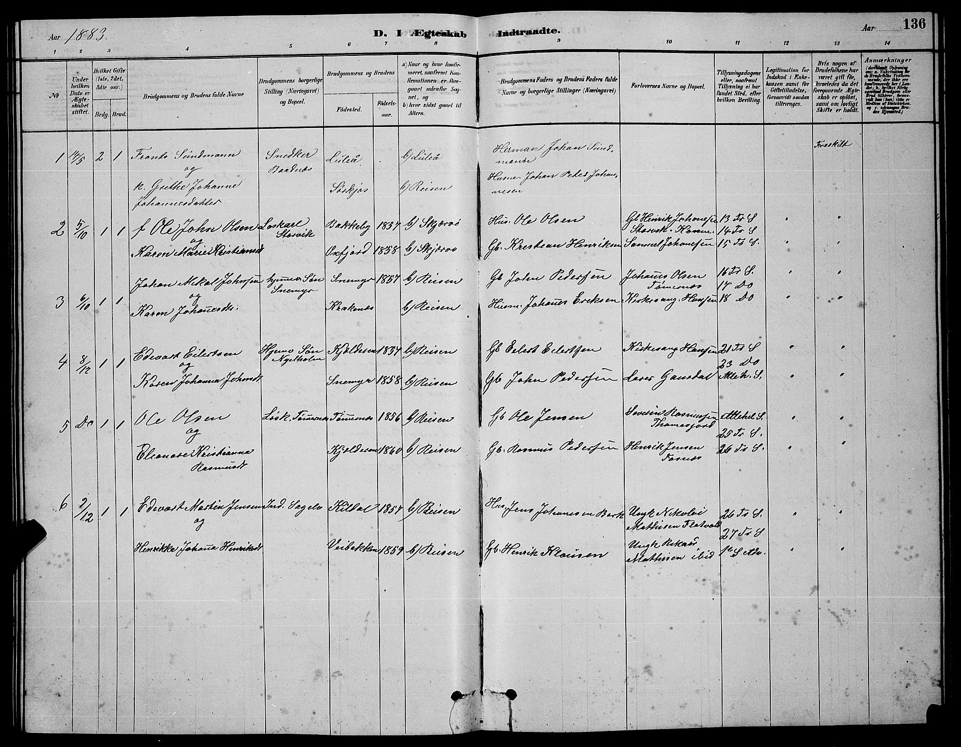 Skjervøy sokneprestkontor, AV/SATØ-S-1300/H/Ha/Hab/L0020klokker: Klokkerbok nr. 20, 1878-1892, s. 136