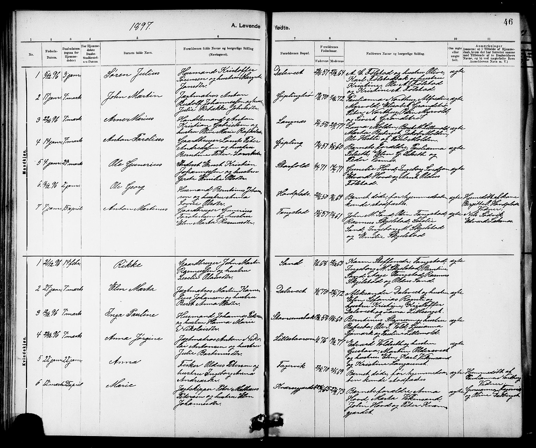 Ministerialprotokoller, klokkerbøker og fødselsregistre - Nord-Trøndelag, SAT/A-1458/744/L0423: Klokkerbok nr. 744C02, 1886-1905, s. 46