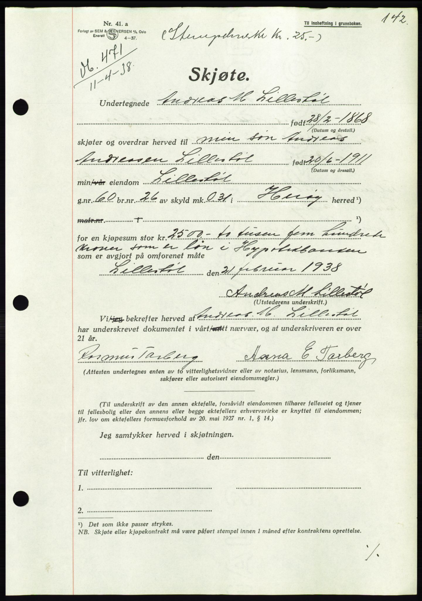 Søre Sunnmøre sorenskriveri, AV/SAT-A-4122/1/2/2C/L0065: Pantebok nr. 59, 1938-1938, Dagboknr: 471/1938