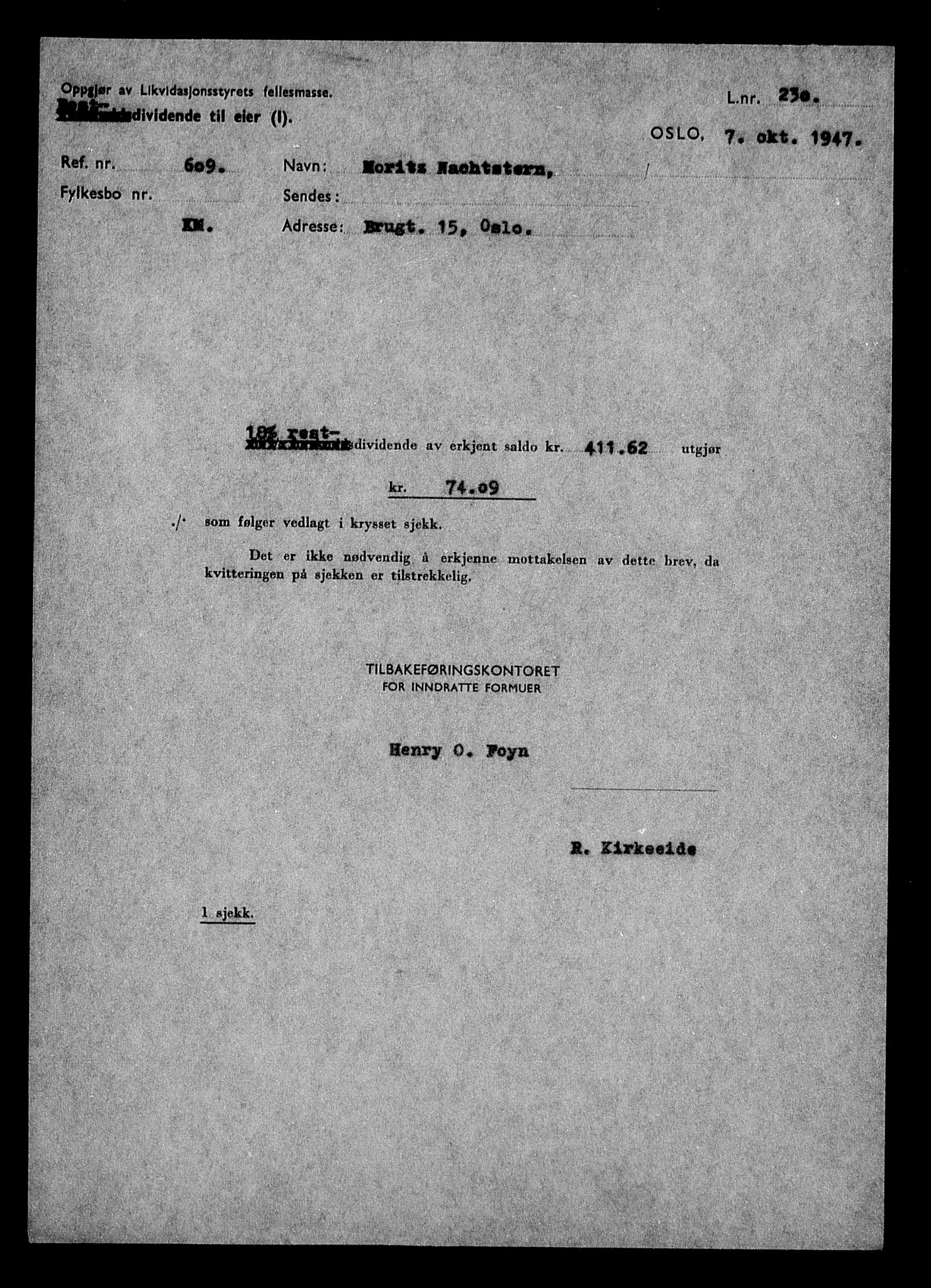 Justisdepartementet, Tilbakeføringskontoret for inndratte formuer, AV/RA-S-1564/H/Hc/Hcc/L0967: --, 1945-1947, s. 87