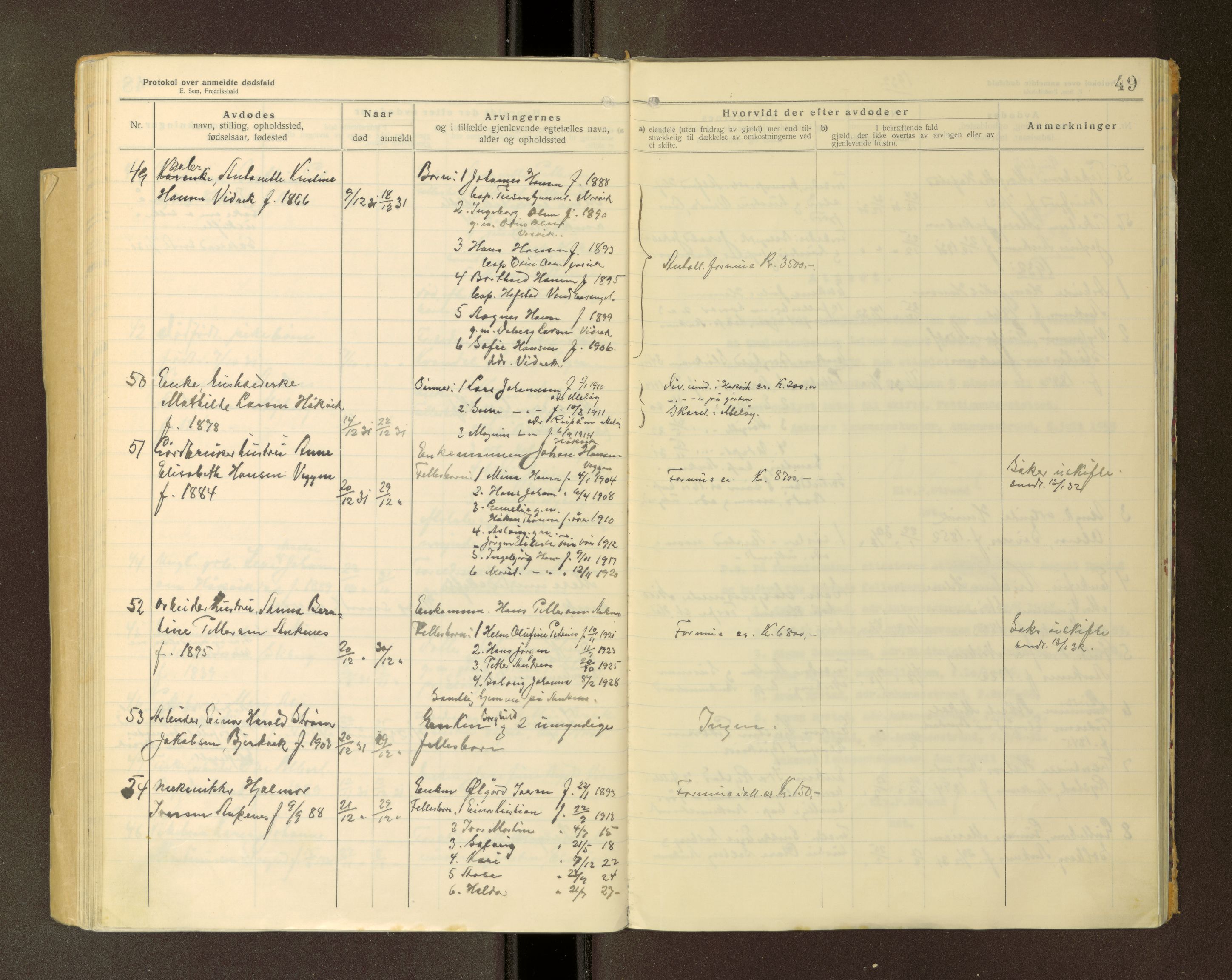 Ankenes lensmannskontor, AV/SAT-A-4498/G/Ga/Gaa/L0001: Dødsfallsprotokoller, 1920-1940, s. 49