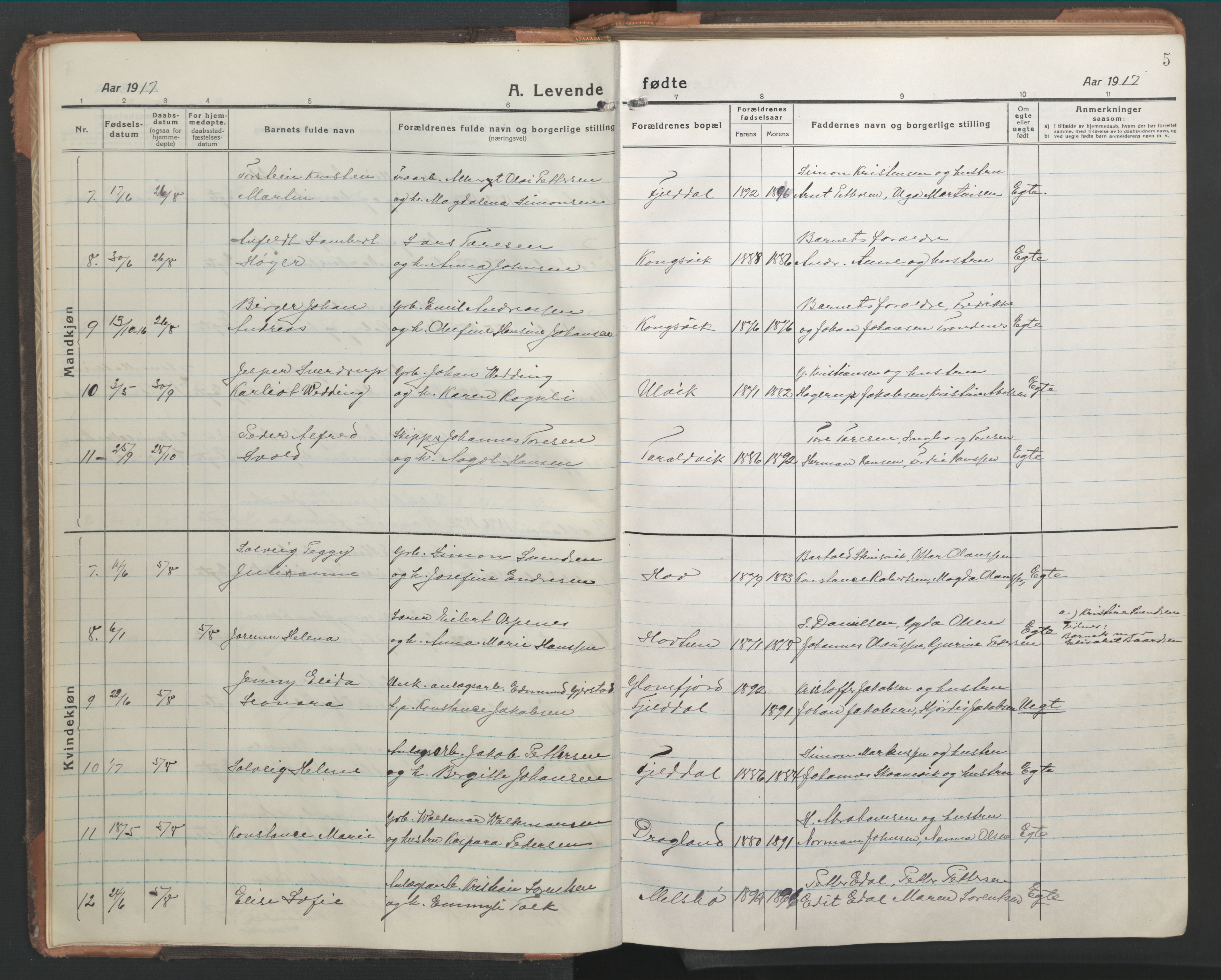 Ministerialprotokoller, klokkerbøker og fødselsregistre - Nordland, AV/SAT-A-1459/865/L0933: Klokkerbok nr. 865C05, 1917-1947, s. 5