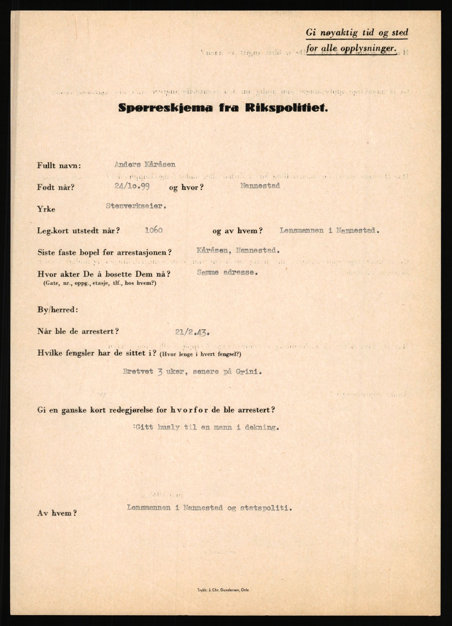 Rikspolitisjefen, AV/RA-S-1560/L/L0010: Kristianslund, Charles Ragnvald - Losvik, Einar, 1940-1945, s. 284