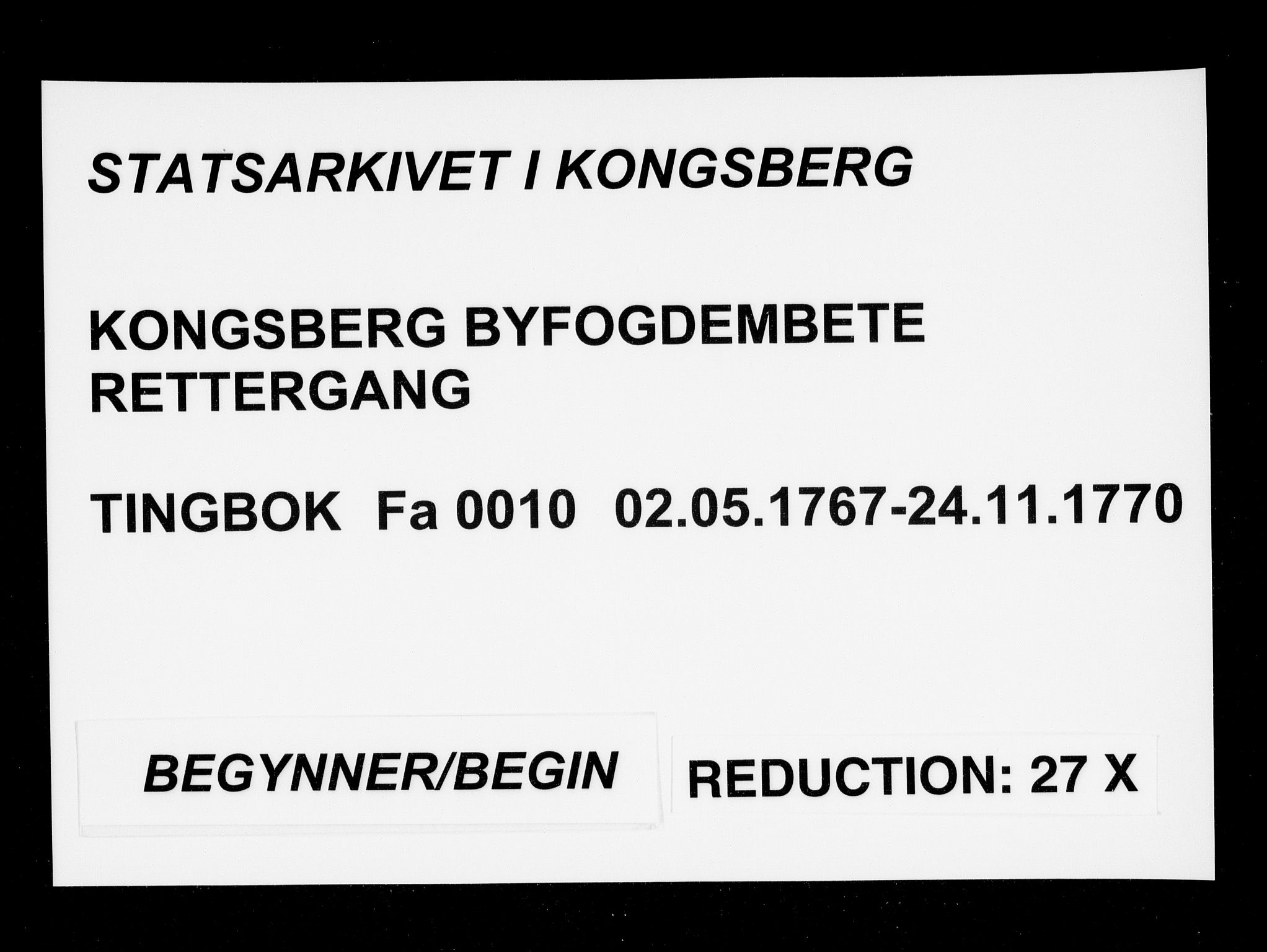 Kongsberg byfogd, SAKO/A-84/F/Fa/L0010: Tingbok, 1767-1770