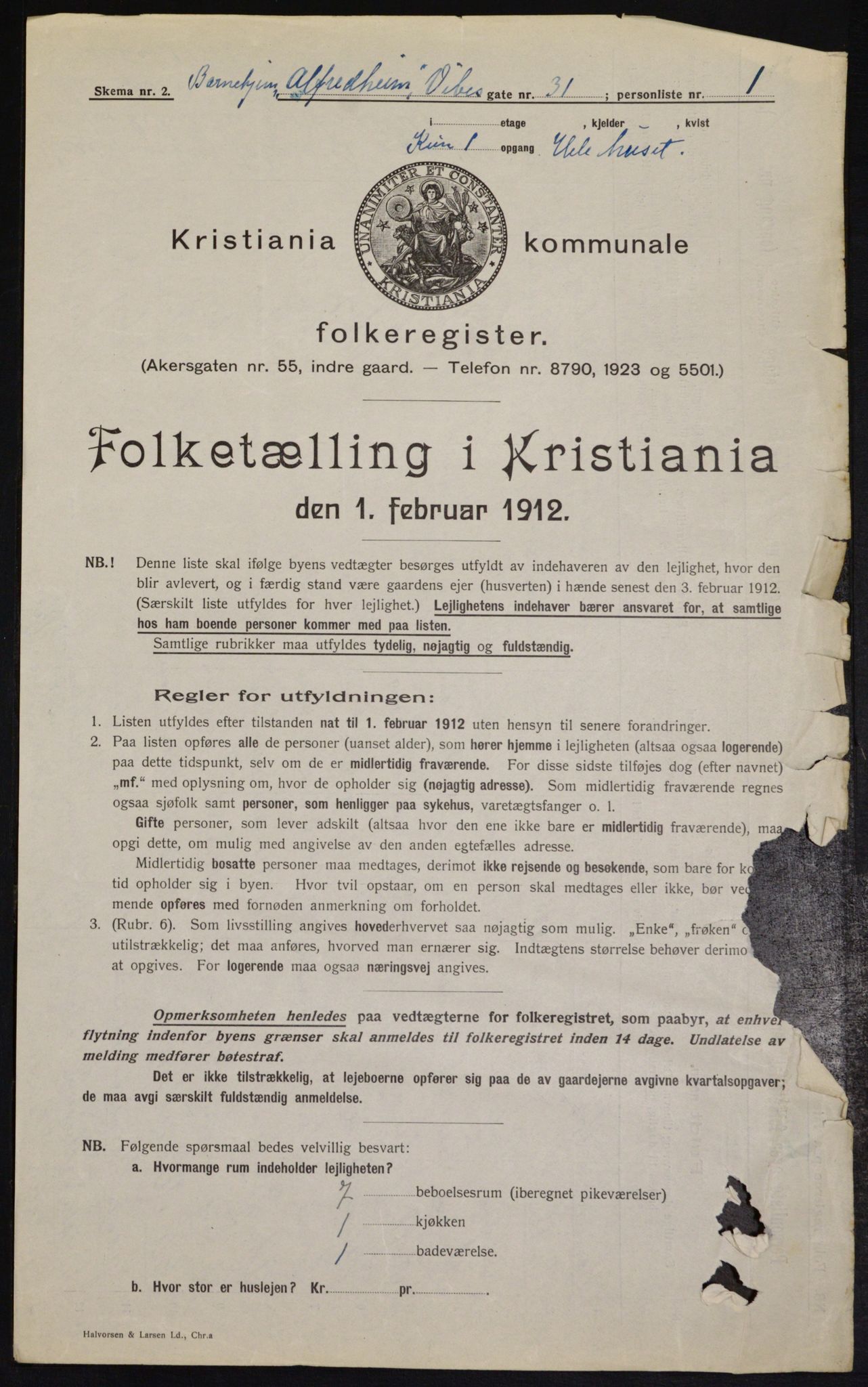 OBA, Kommunal folketelling 1.2.1912 for Kristiania, 1912, s. 123421