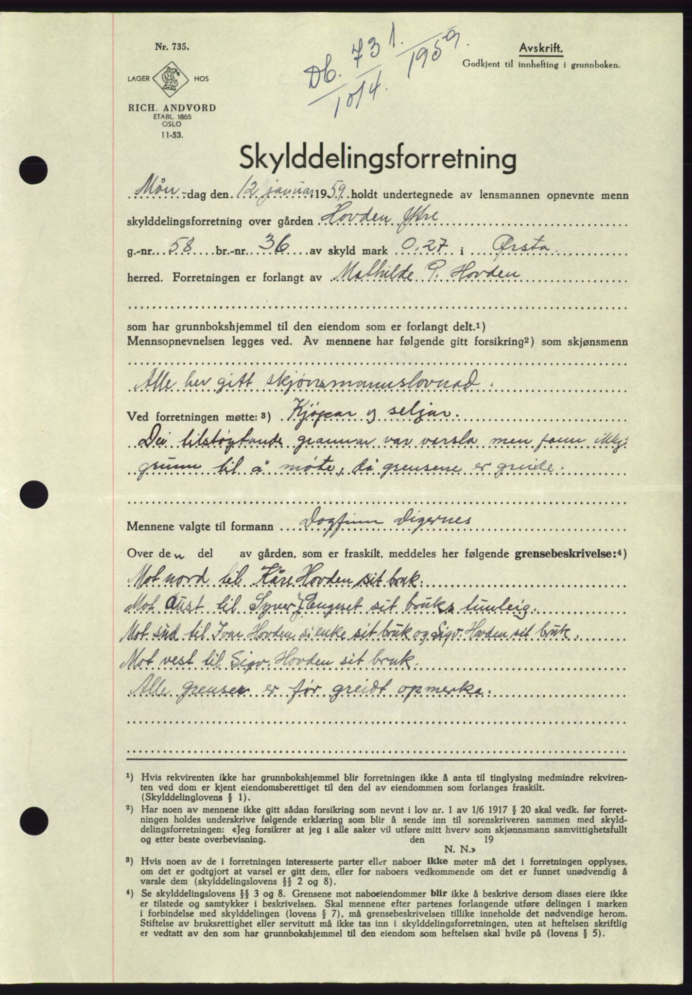 Søre Sunnmøre sorenskriveri, SAT/A-4122/1/2/2C/L0112: Pantebok nr. 38A, 1959-1959, Dagboknr: 731/1959