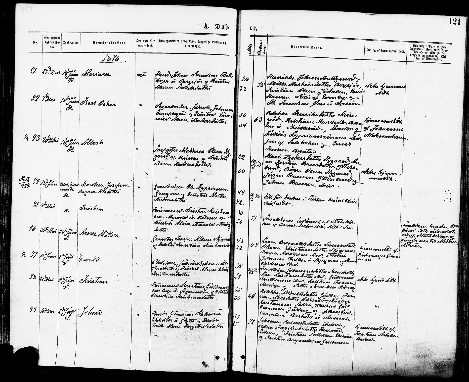 Høland prestekontor Kirkebøker, AV/SAO-A-10346a/F/Fa/L0012.a: Ministerialbok nr. I 12A, 1869-1879, s. 121