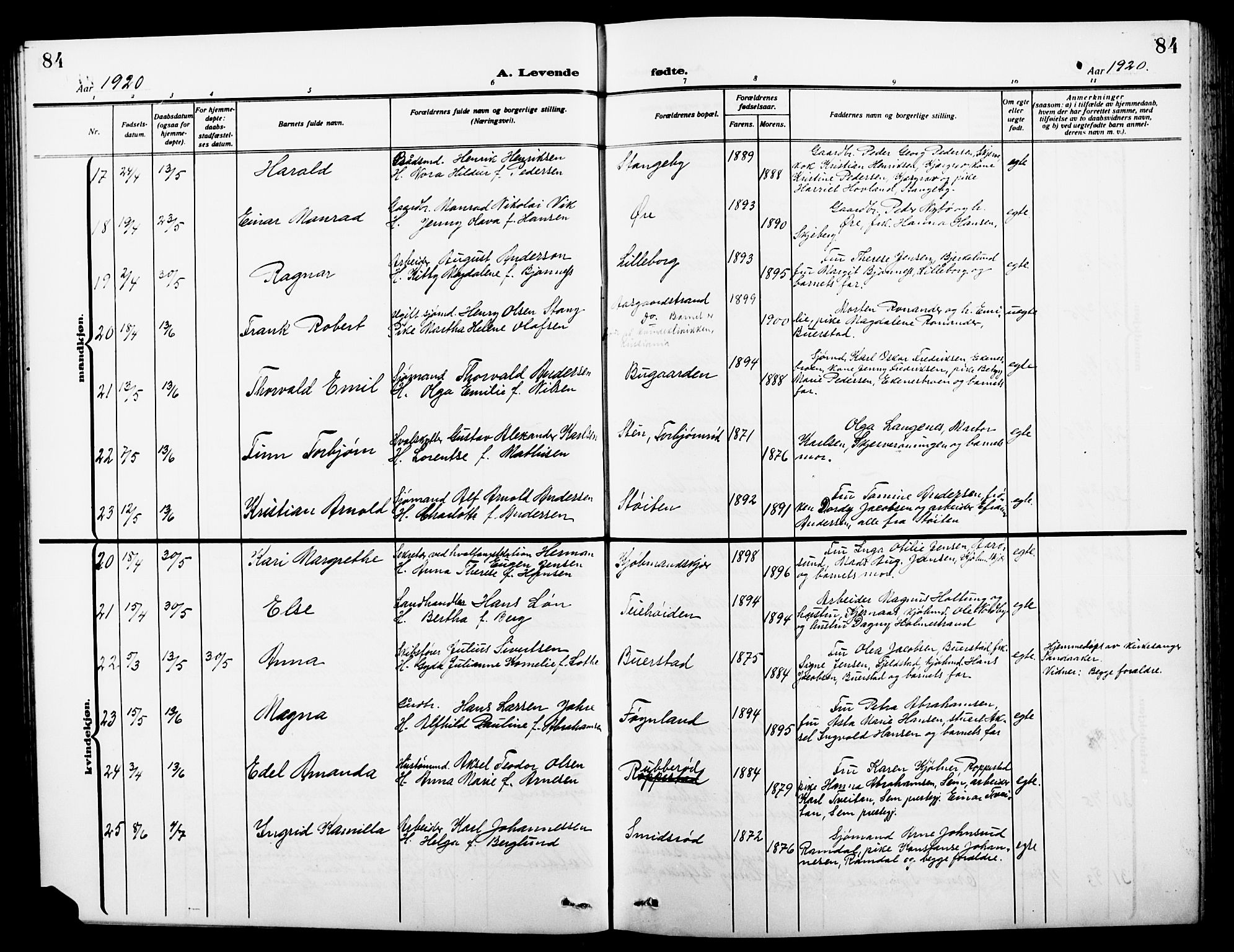 Nøtterøy kirkebøker, AV/SAKO-A-354/G/Ga/L0005: Klokkerbok nr. I 5, 1910-1924, s. 84