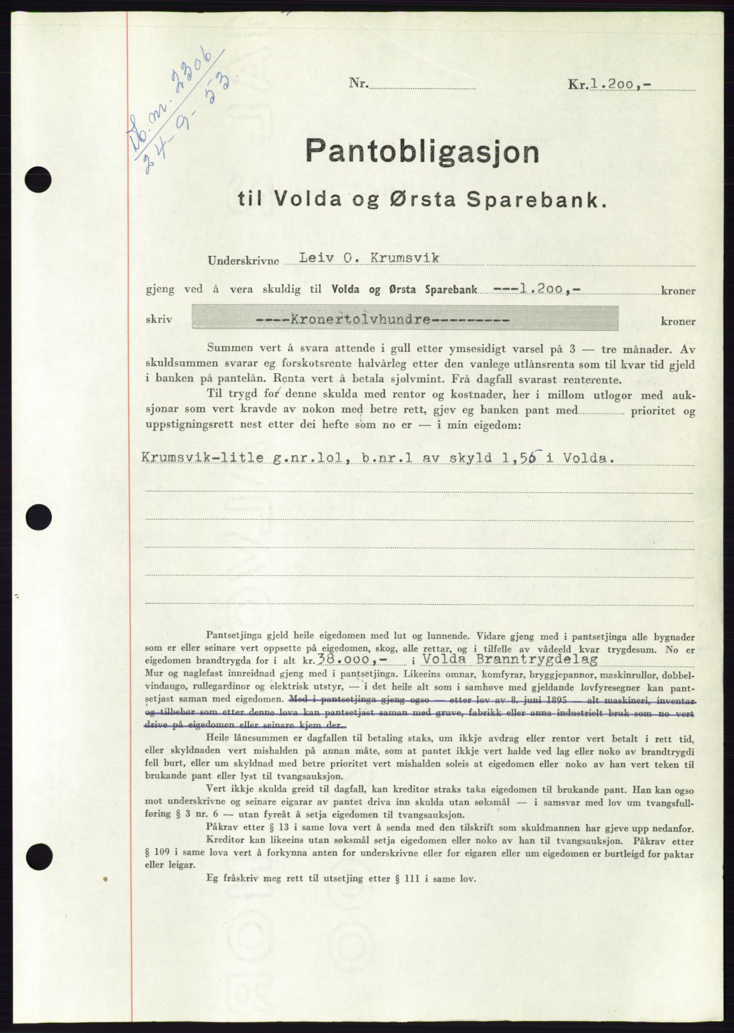 Søre Sunnmøre sorenskriveri, AV/SAT-A-4122/1/2/2C/L0124: Pantebok nr. 12B, 1953-1954, Dagboknr: 2306/1953