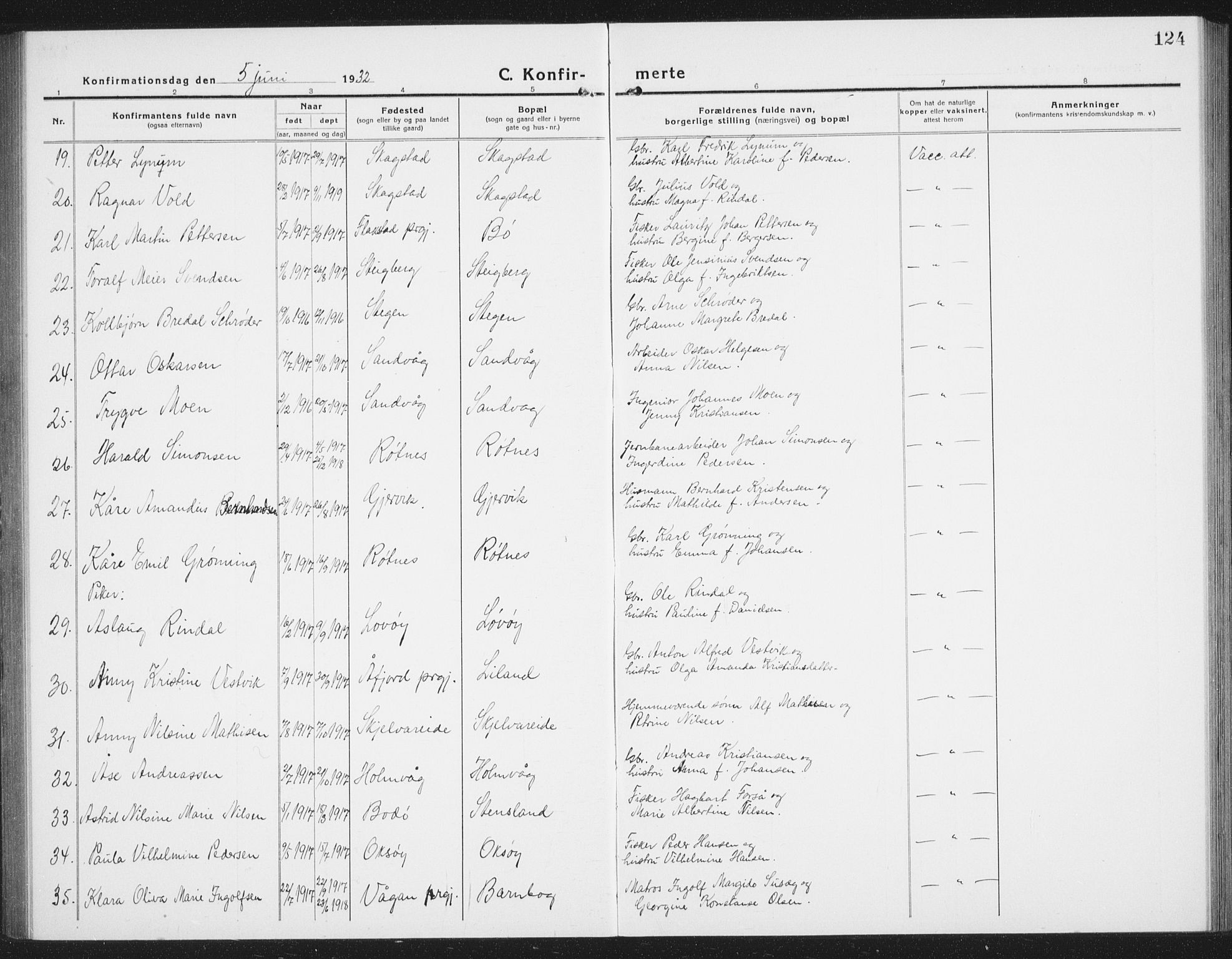 Ministerialprotokoller, klokkerbøker og fødselsregistre - Nordland, AV/SAT-A-1459/855/L0817: Klokkerbok nr. 855C06, 1917-1934, s. 124