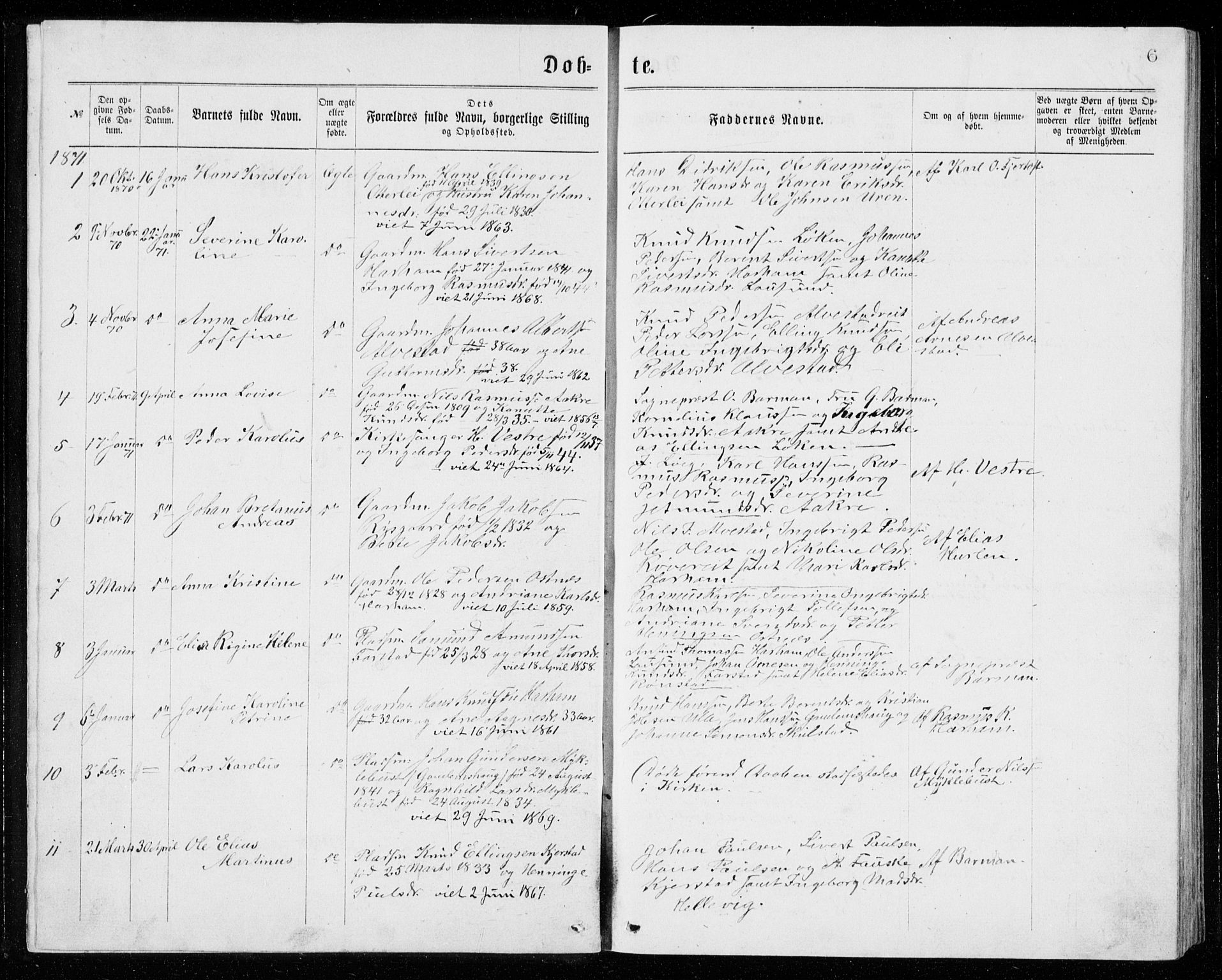 Ministerialprotokoller, klokkerbøker og fødselsregistre - Møre og Romsdal, AV/SAT-A-1454/536/L0509: Klokkerbok nr. 536C04, 1871-1881, s. 6