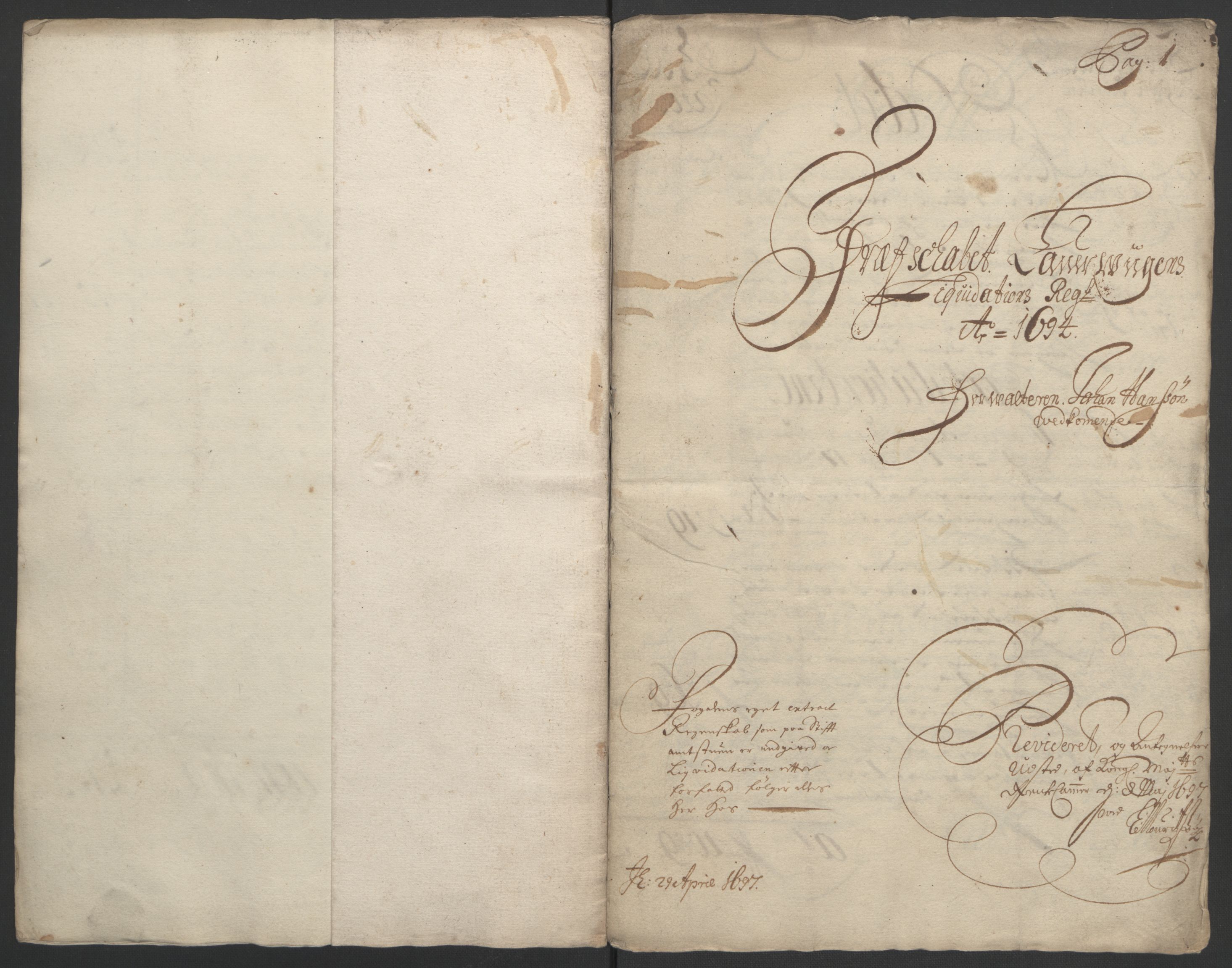 Rentekammeret inntil 1814, Reviderte regnskaper, Fogderegnskap, AV/RA-EA-4092/R33/L1974: Fogderegnskap Larvik grevskap, 1693-1695, s. 80