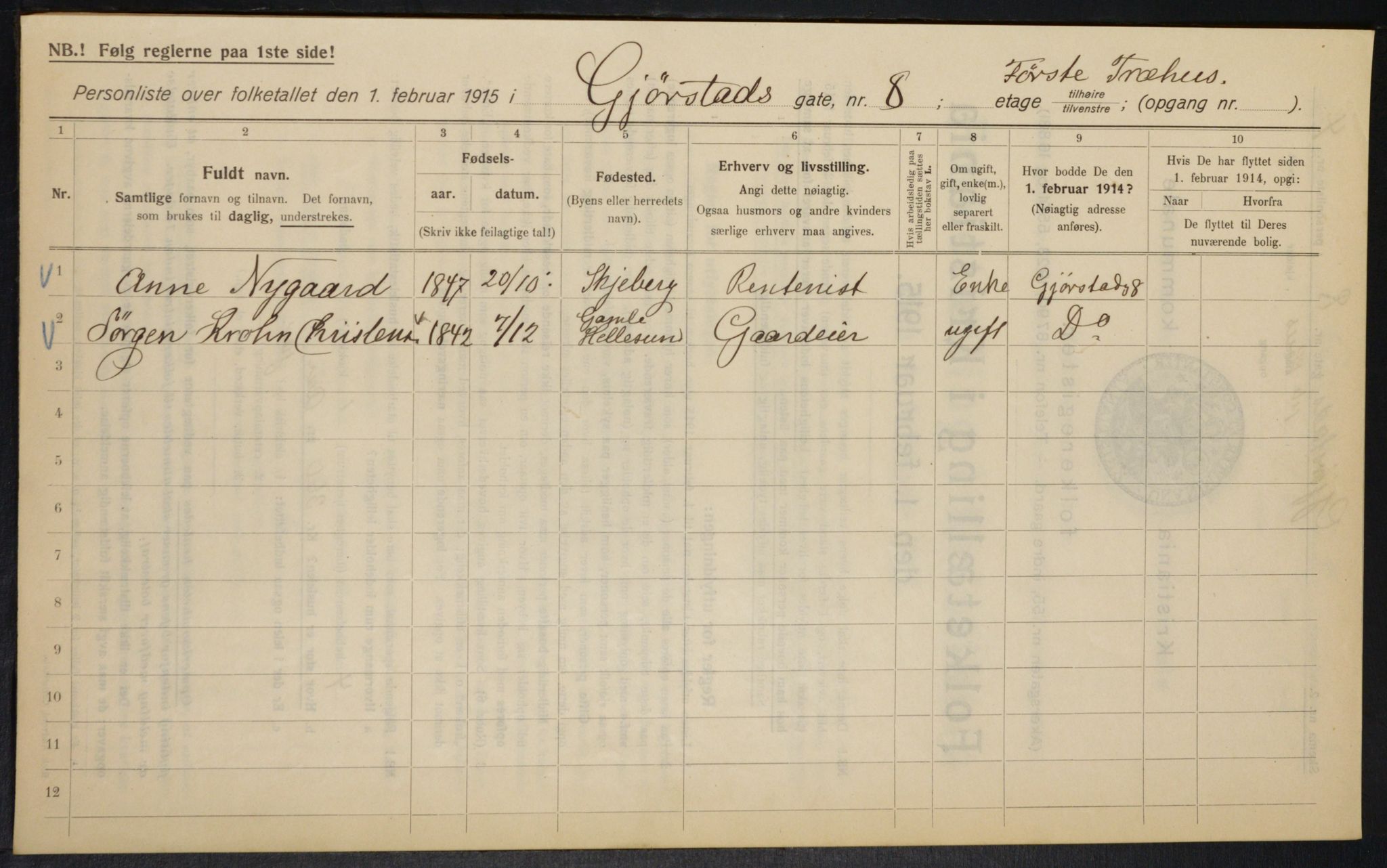 OBA, Kommunal folketelling 1.2.1915 for Kristiania, 1915, s. 28989