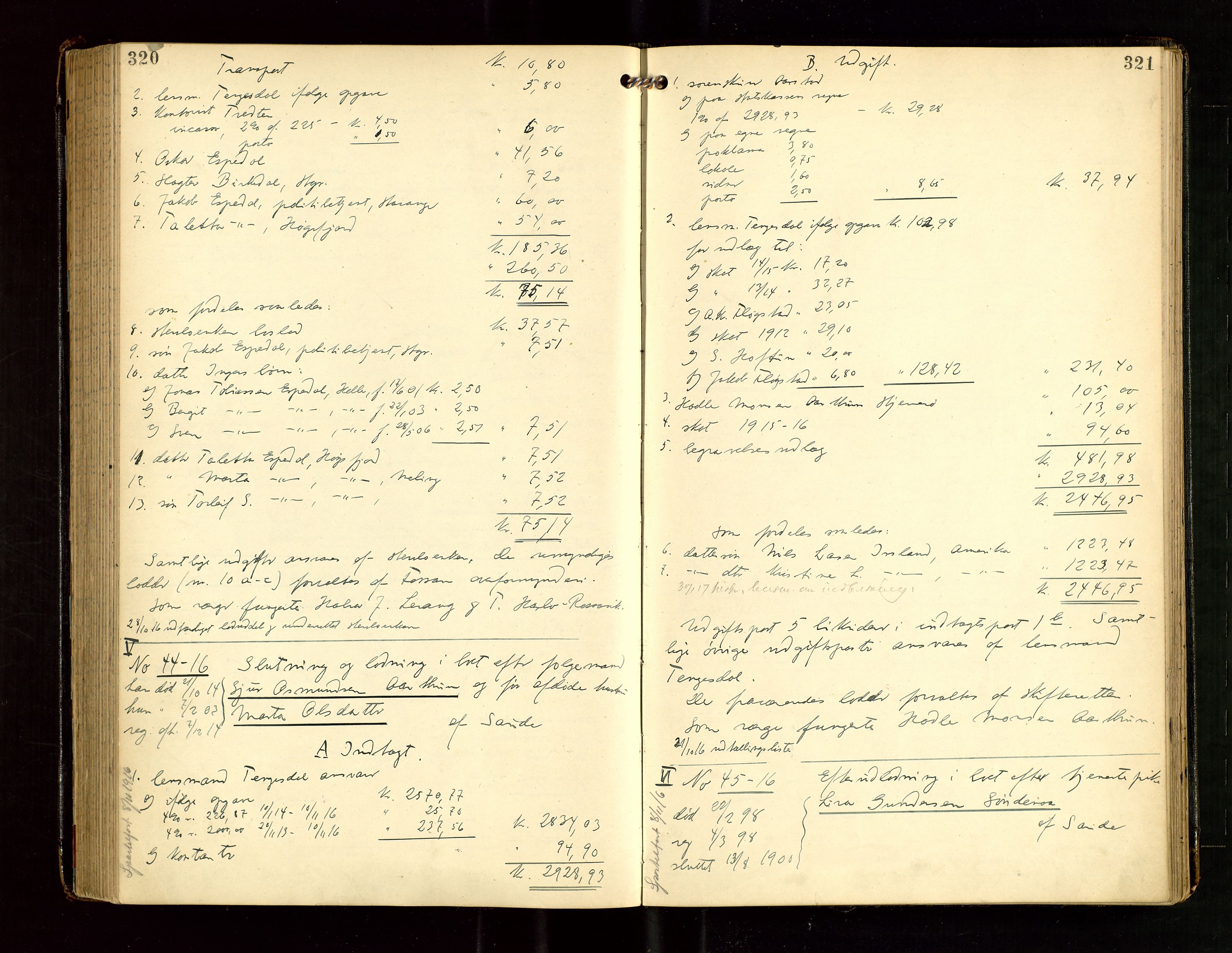 Ryfylke tingrett, AV/SAST-A-100055/001/IV/IVG/L0004: Skifteutlodningsprotokoll Med register, 1912-1918, s. 320-321