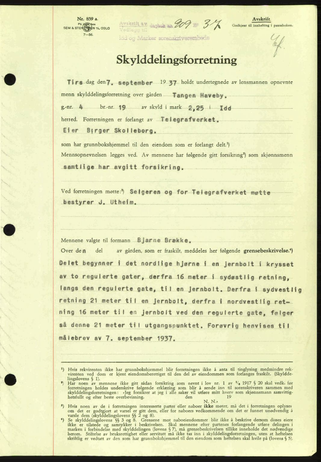 Idd og Marker sorenskriveri, AV/SAO-A-10283/G/Gb/Gbb/L0002: Pantebok nr. A2, 1937-1938, Dagboknr: 909/1937