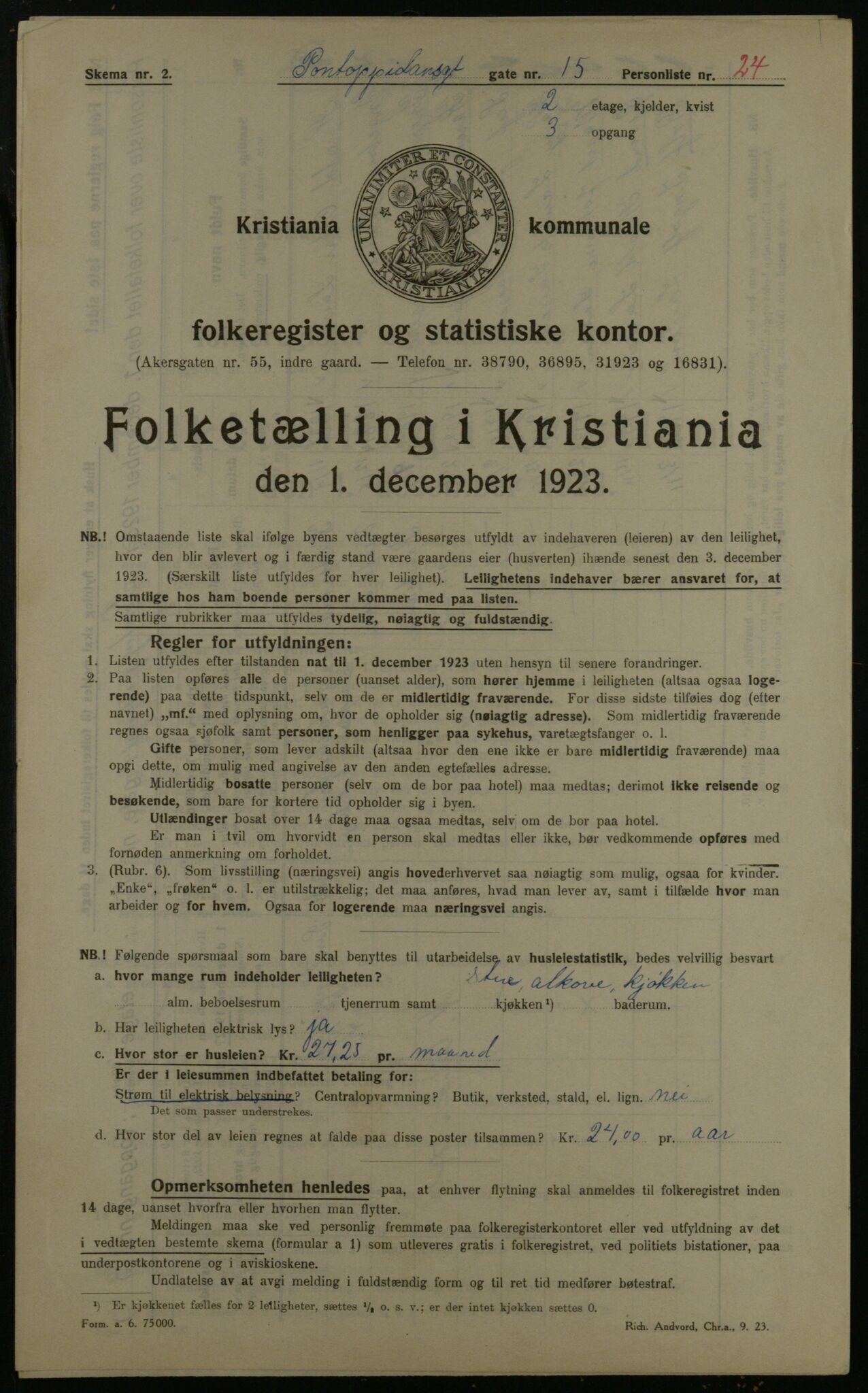 OBA, Kommunal folketelling 1.12.1923 for Kristiania, 1923, s. 89560