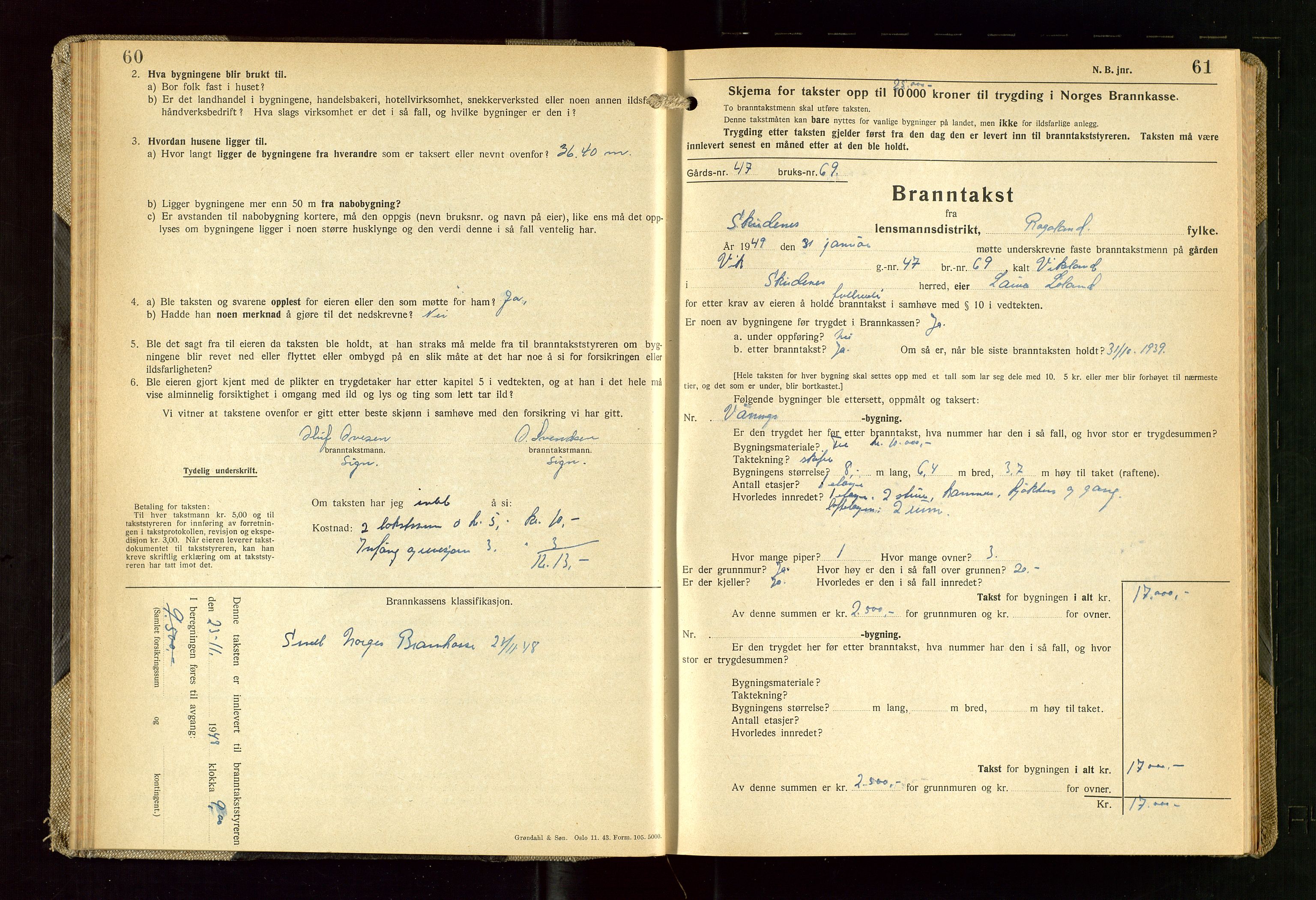 Skudenes lensmannskontor, SAST/A-100444/Gob/L0003: "Brandtakstprotokoll", 1942-1954, s. 60-61