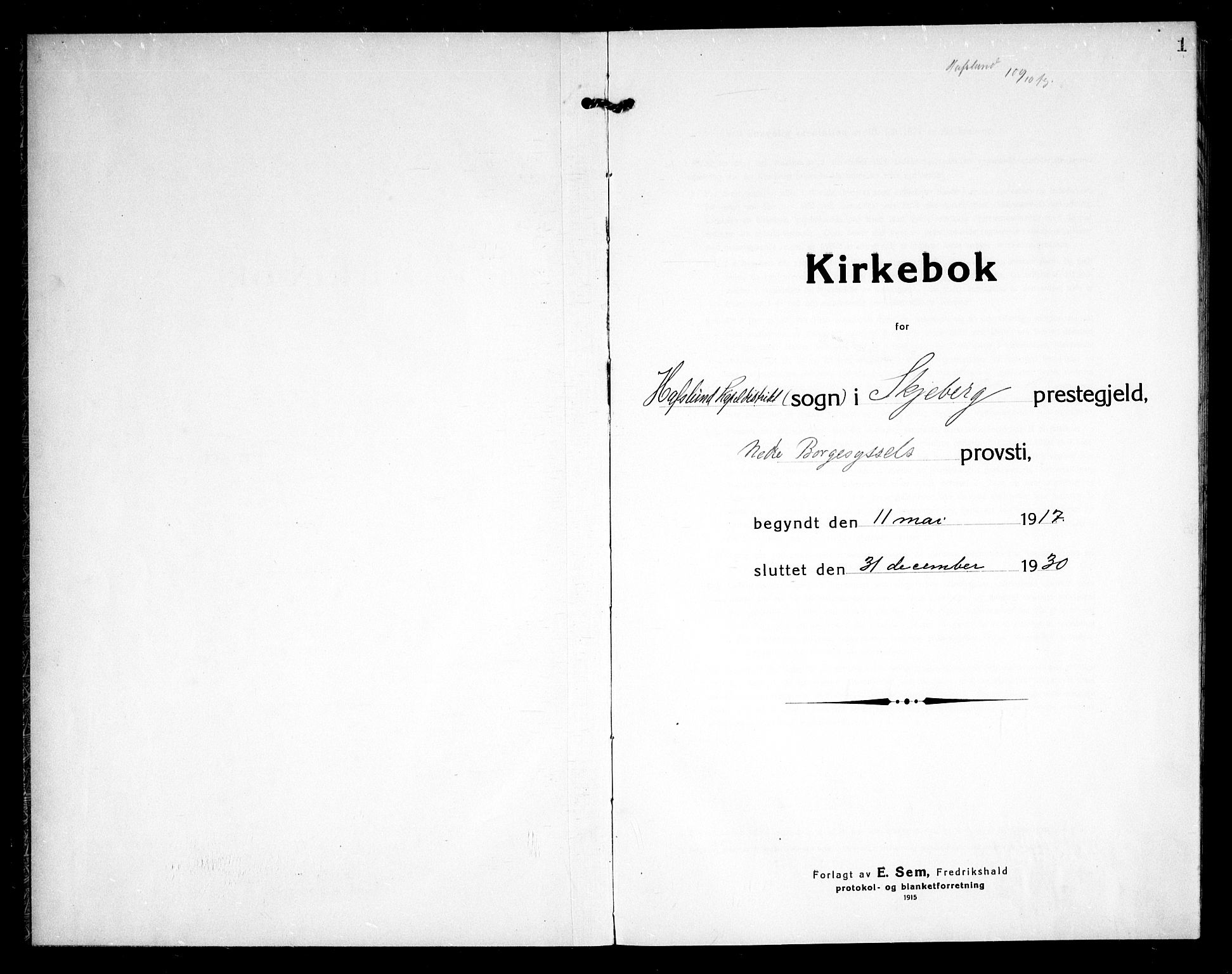 Skjeberg prestekontor Kirkebøker, SAO/A-10923/G/Gd/L0002: Klokkerbok nr. IV 2, 1917-1931, s. 1