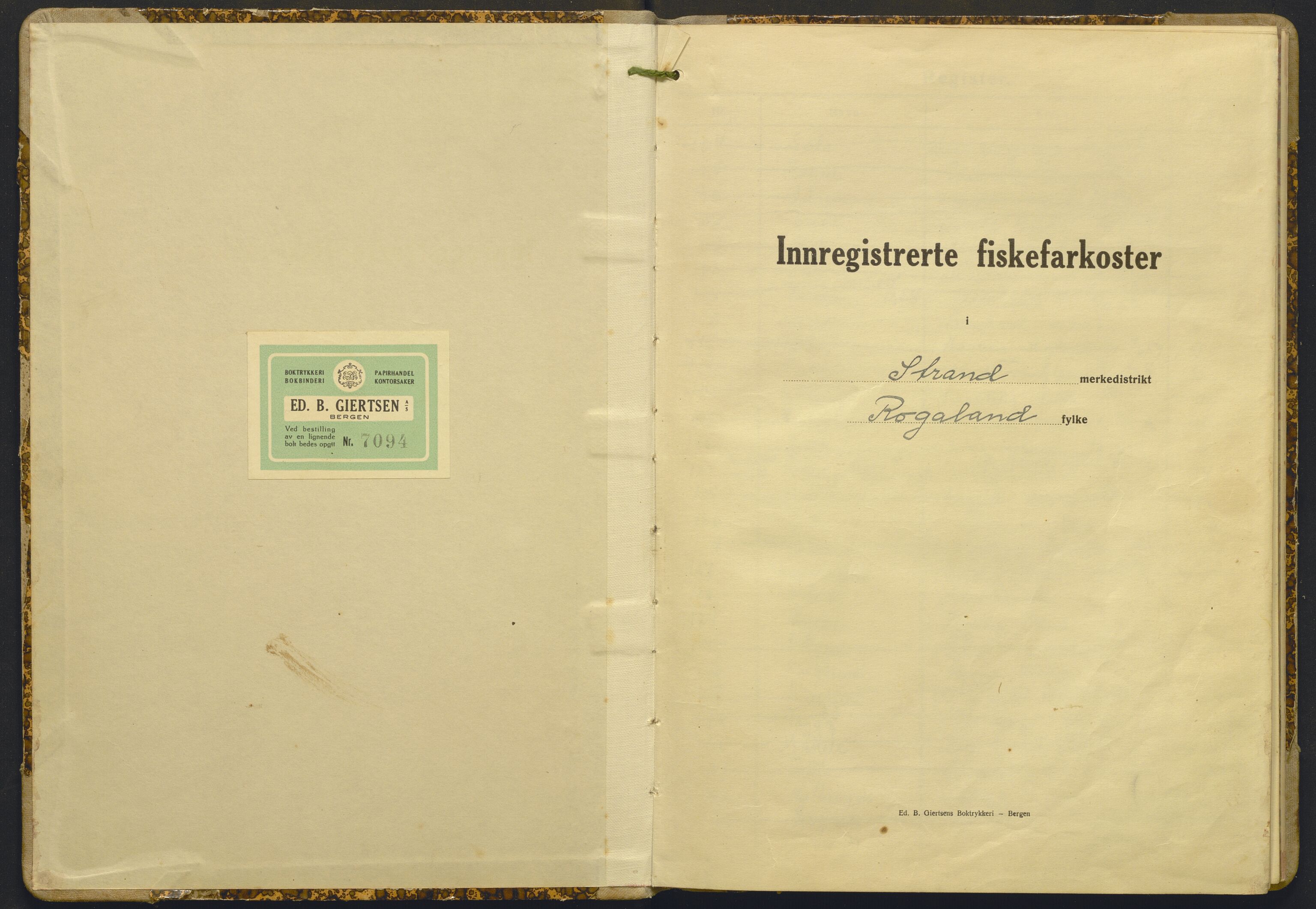 Fiskeridirektoratet - 1 Adm. ledelse - 13 Båtkontoret, AV/SAB-A-2003/I/Ia/Iai/L0118: 135.0943/4 Merkeprotokoll - Strand, 1947-1960