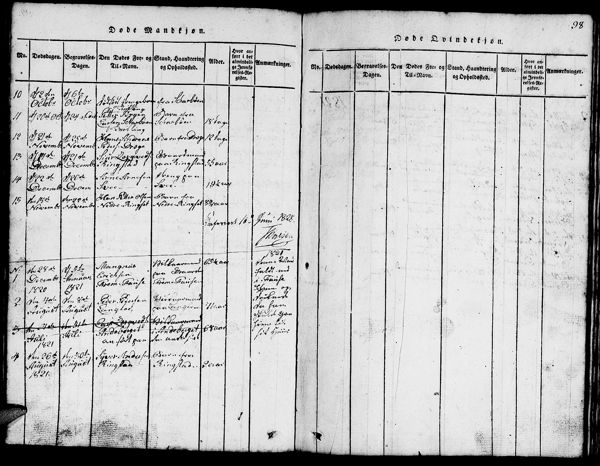 Ministerialprotokoller, klokkerbøker og fødselsregistre - Møre og Romsdal, AV/SAT-A-1454/520/L0289: Klokkerbok nr. 520C01, 1817-1837, s. 98