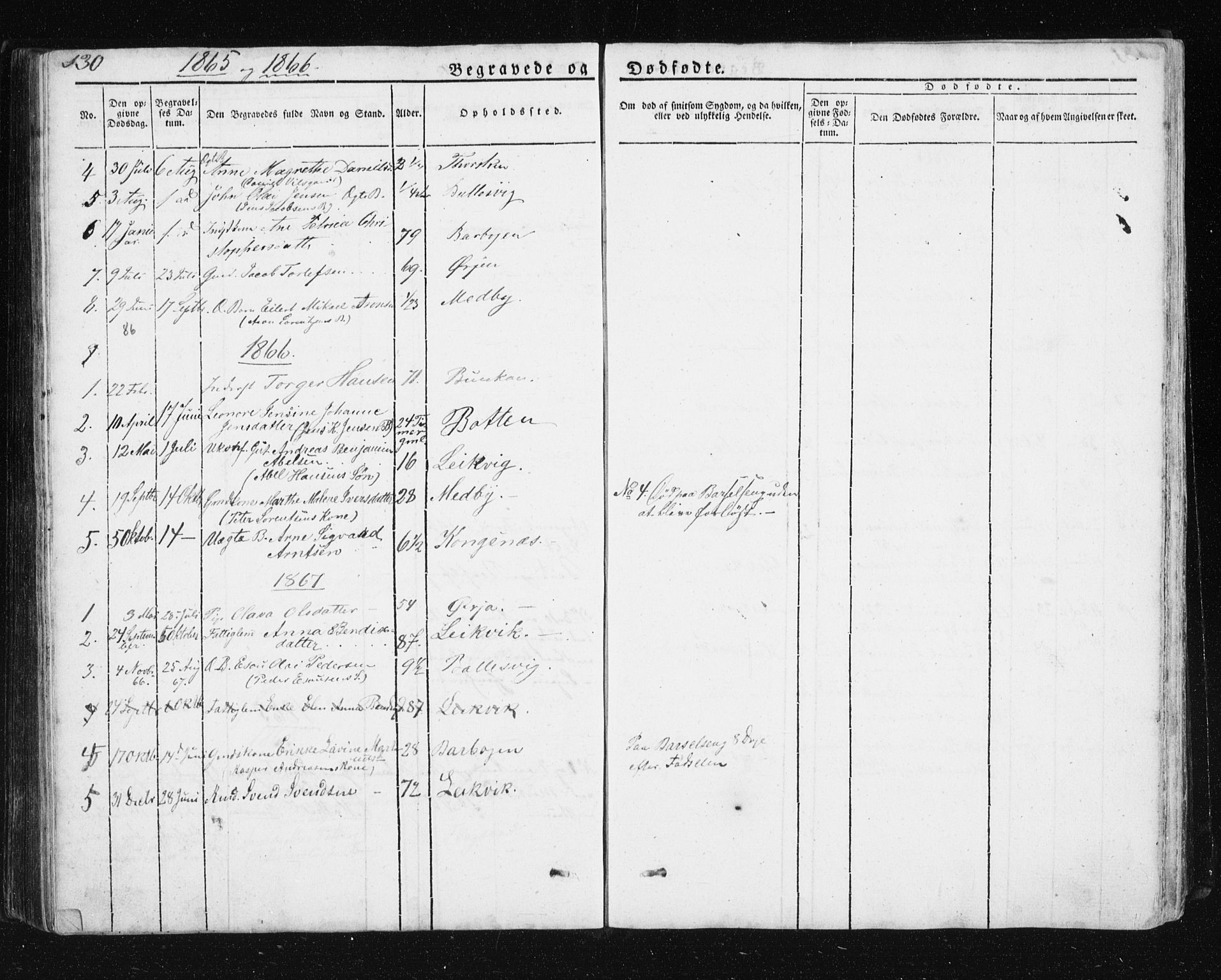 Berg sokneprestkontor, SATØ/S-1318/G/Ga/Gab/L0011klokker: Klokkerbok nr. 11, 1833-1878, s. 130
