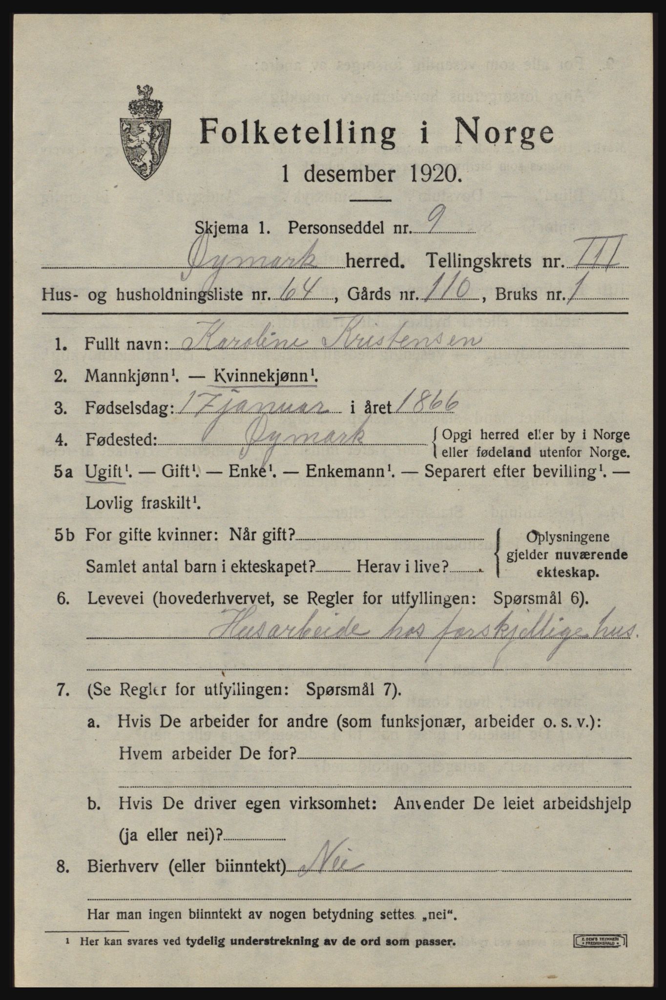 SAO, Folketelling 1920 for 0119 Øymark herred, 1920, s. 3117