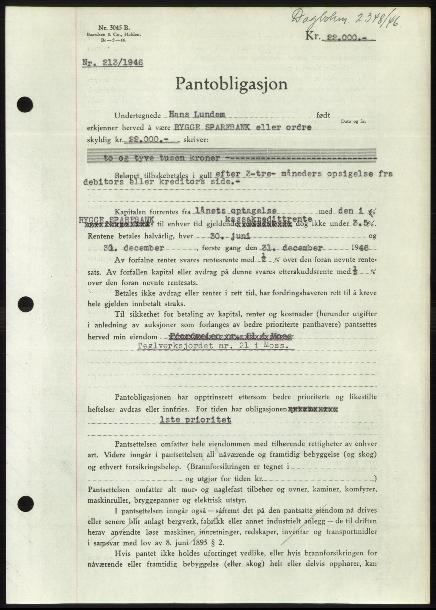 Moss sorenskriveri, SAO/A-10168: Pantebok nr. B16, 1946-1947, Dagboknr: 2348/1946