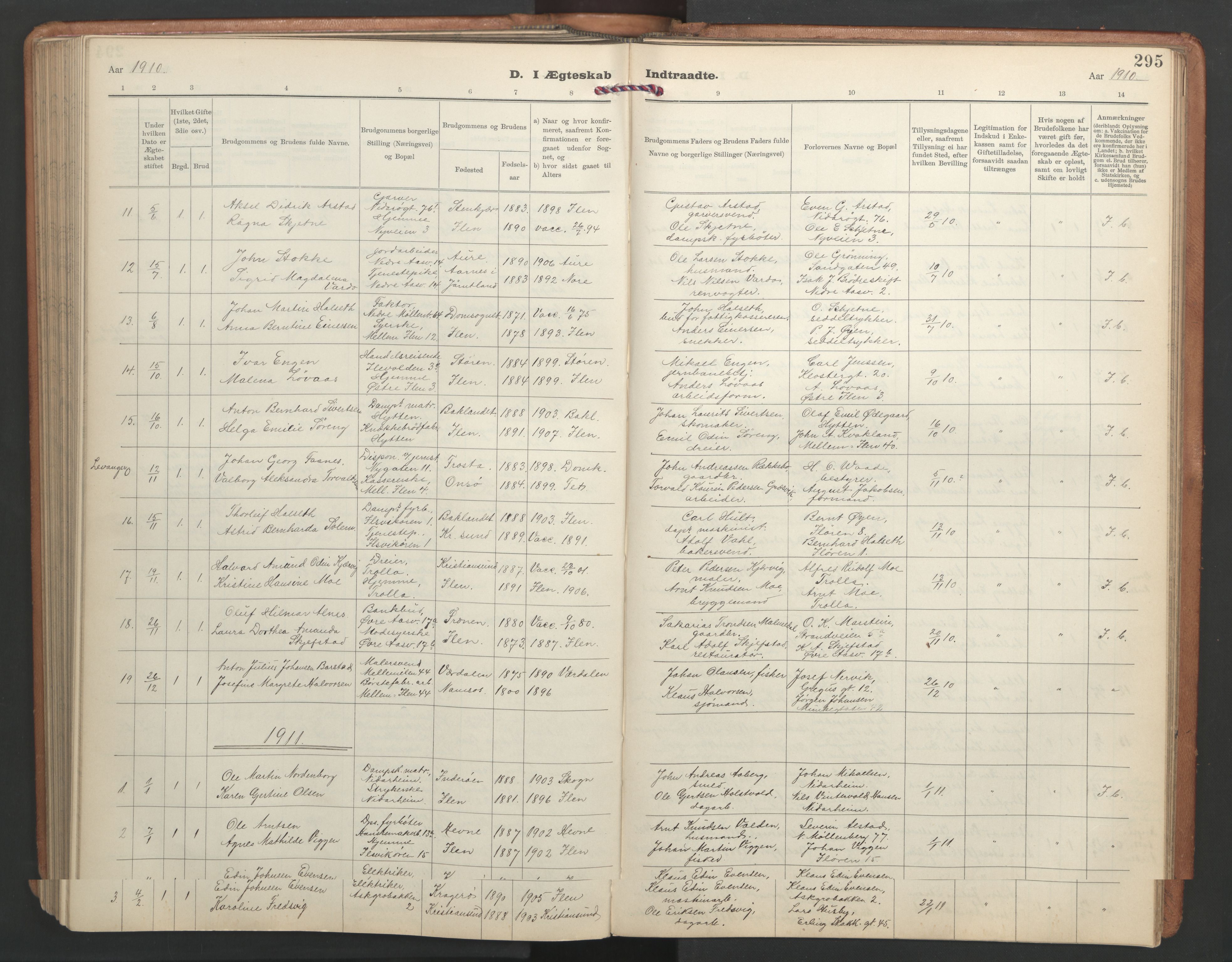 Ministerialprotokoller, klokkerbøker og fødselsregistre - Sør-Trøndelag, AV/SAT-A-1456/603/L0173: Klokkerbok nr. 603C01, 1907-1962, s. 295