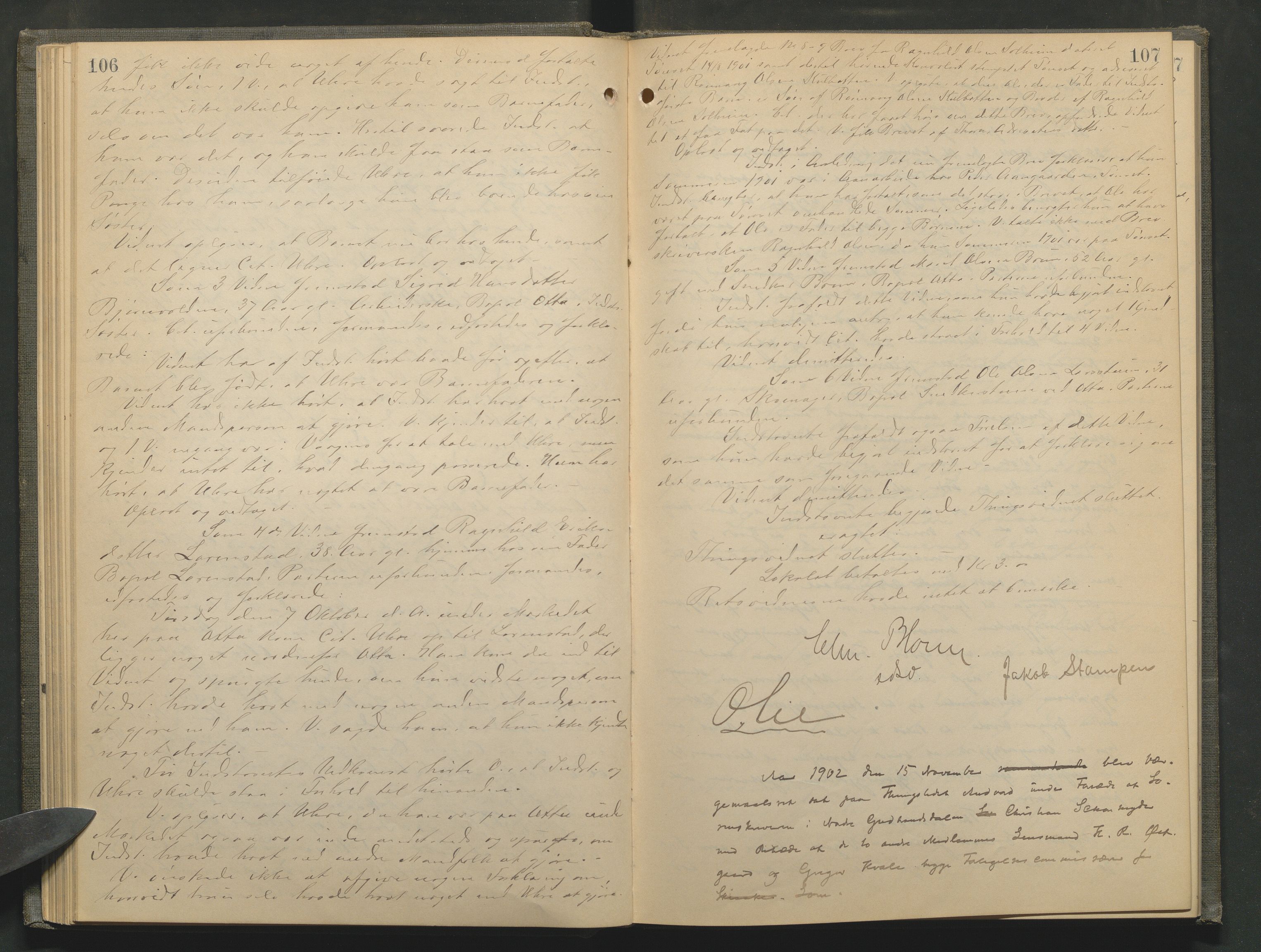 Nord-Gudbrandsdal tingrett, AV/SAH-TING-002/G/Gc/Gcb/L0006: Ekstrarettsprotokoll for åstedssaker, 1900-1906, s. 106-107