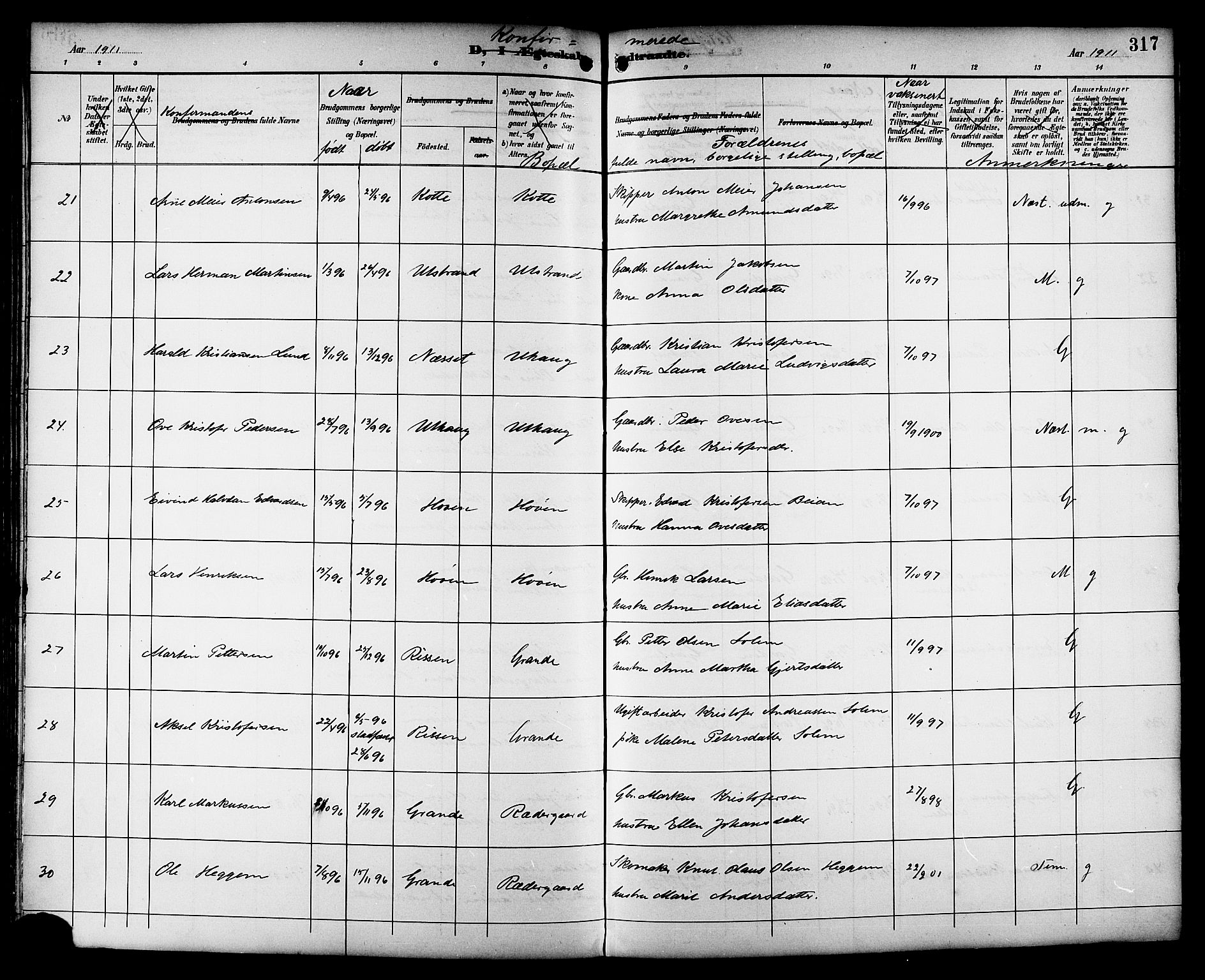 Ministerialprotokoller, klokkerbøker og fødselsregistre - Sør-Trøndelag, SAT/A-1456/659/L0746: Klokkerbok nr. 659C03, 1893-1912, s. 317