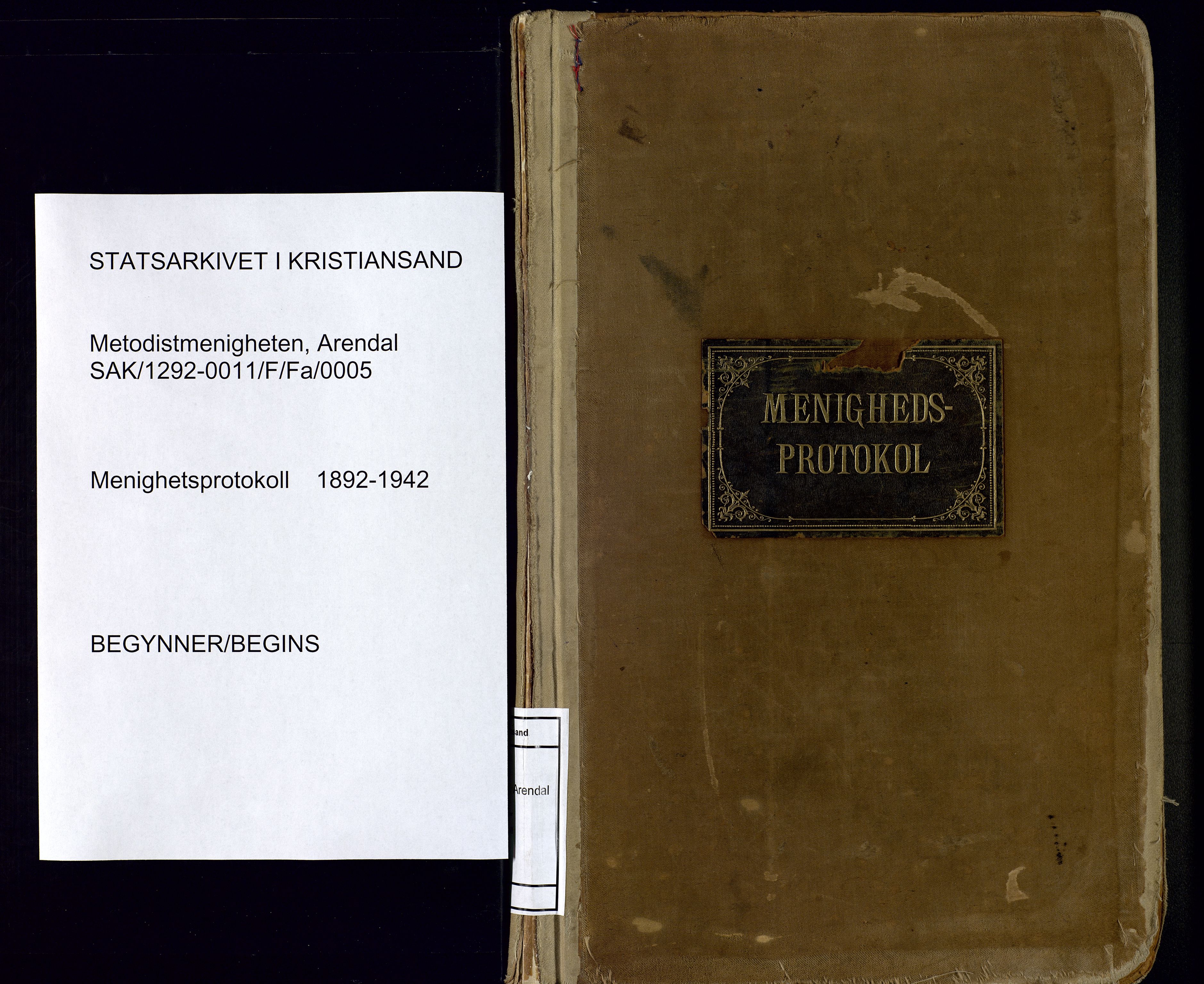 Metodistmenigheten, Arendal, SAK/1292-0011/F/Fa/L0005: Dissenterprotokoll nr. 5, 1892-1942
