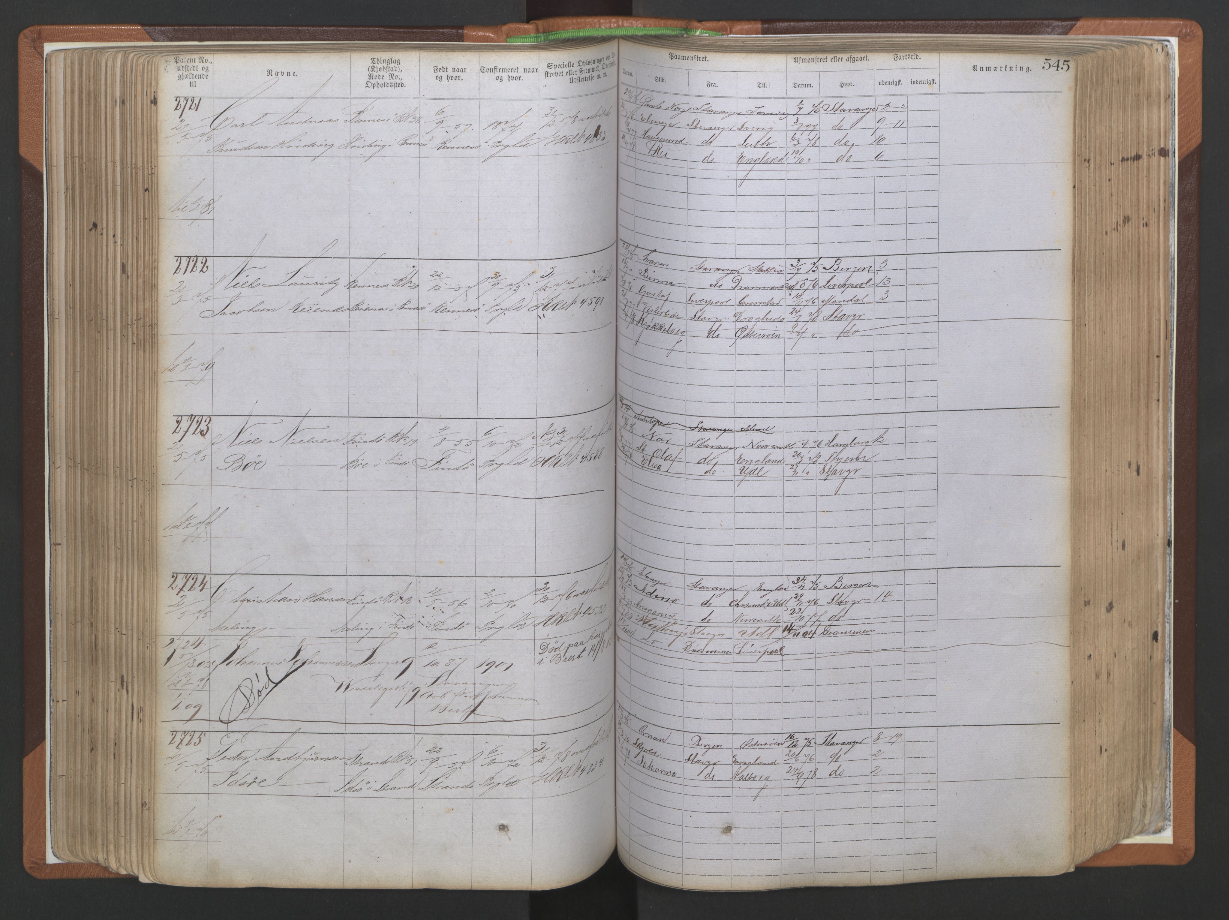 Stavanger sjømannskontor, AV/SAST-A-102006/F/Ff/L0009: Annotasjonsrulle, patentnr. 1805-3605 (dublett), 1872-1900, s. 188
