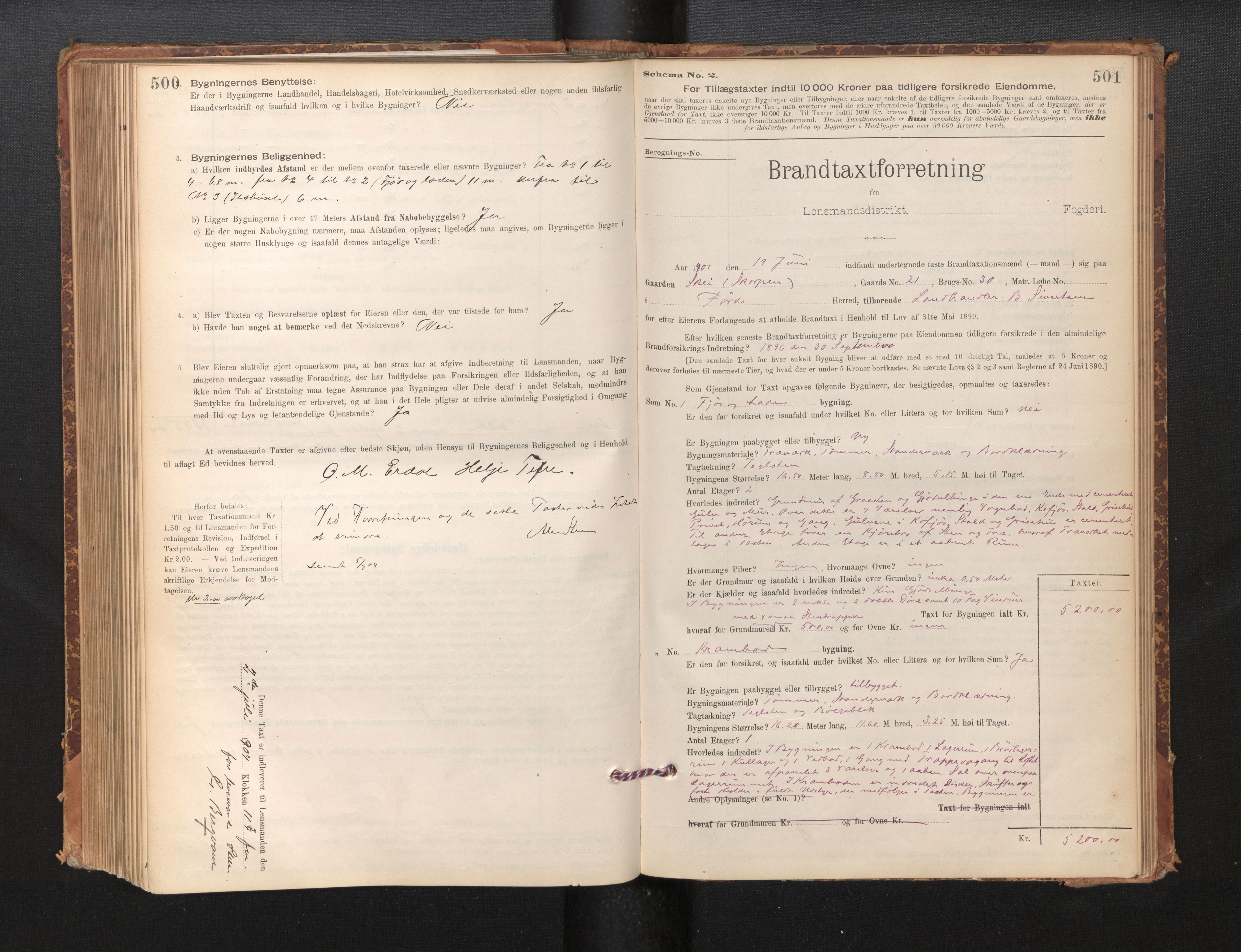 Lensmannen i Førde, AV/SAB-A-27401/0012/L0008: Branntakstprotokoll, skjematakst, 1895-1922, s. 500-501