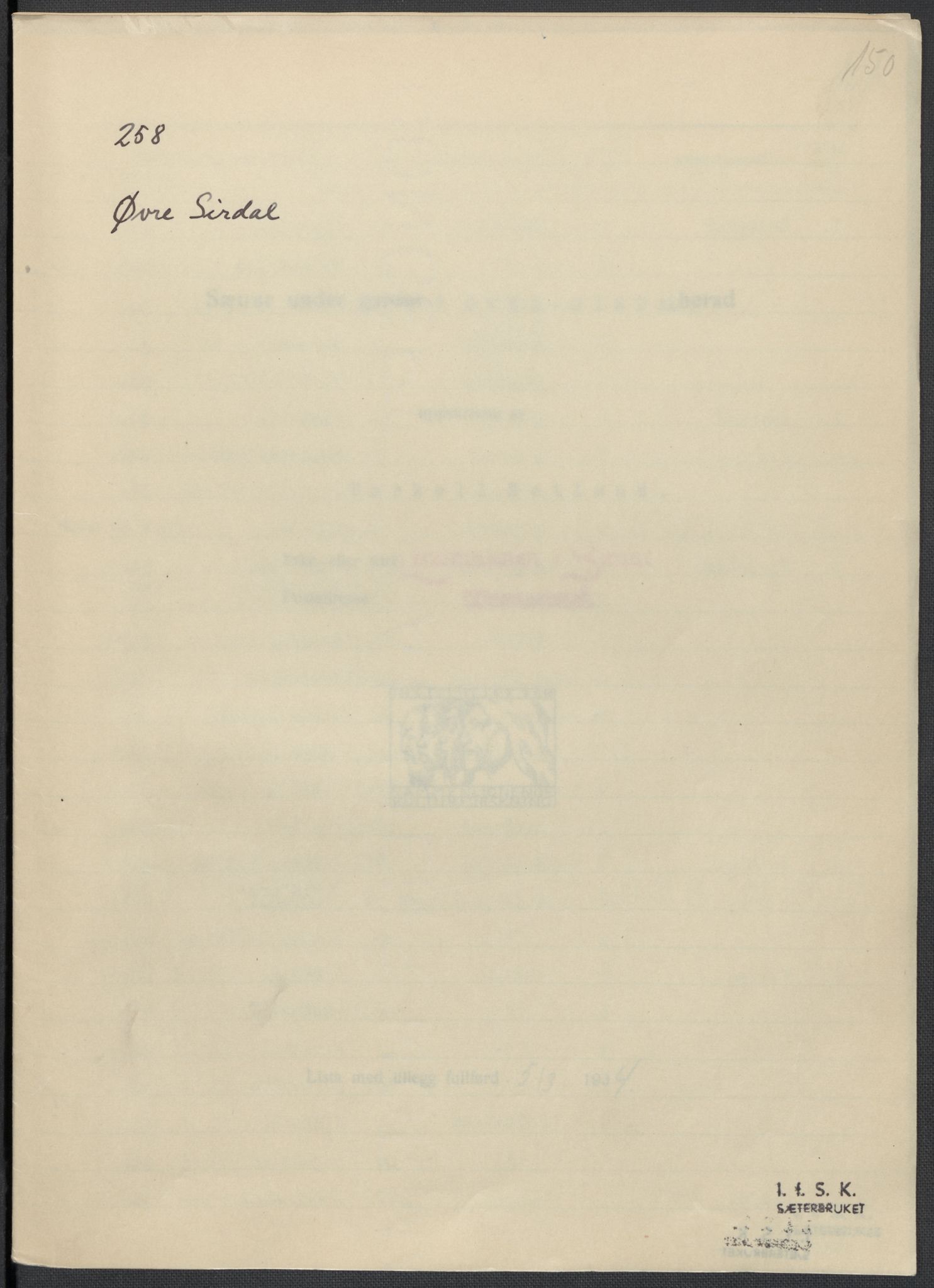 Instituttet for sammenlignende kulturforskning, AV/RA-PA-0424/F/Fc/L0008/0003: Eske B8: / Vest-Agder (perm XXI), 1932-1935, s. 150