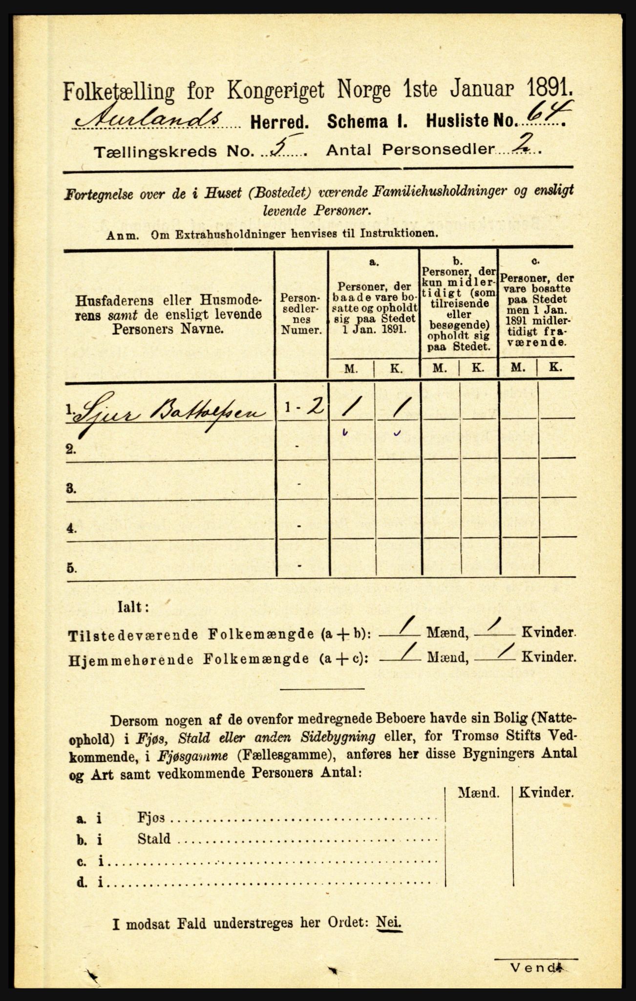 RA, Folketelling 1891 for 1421 Aurland herred, 1891, s. 1772