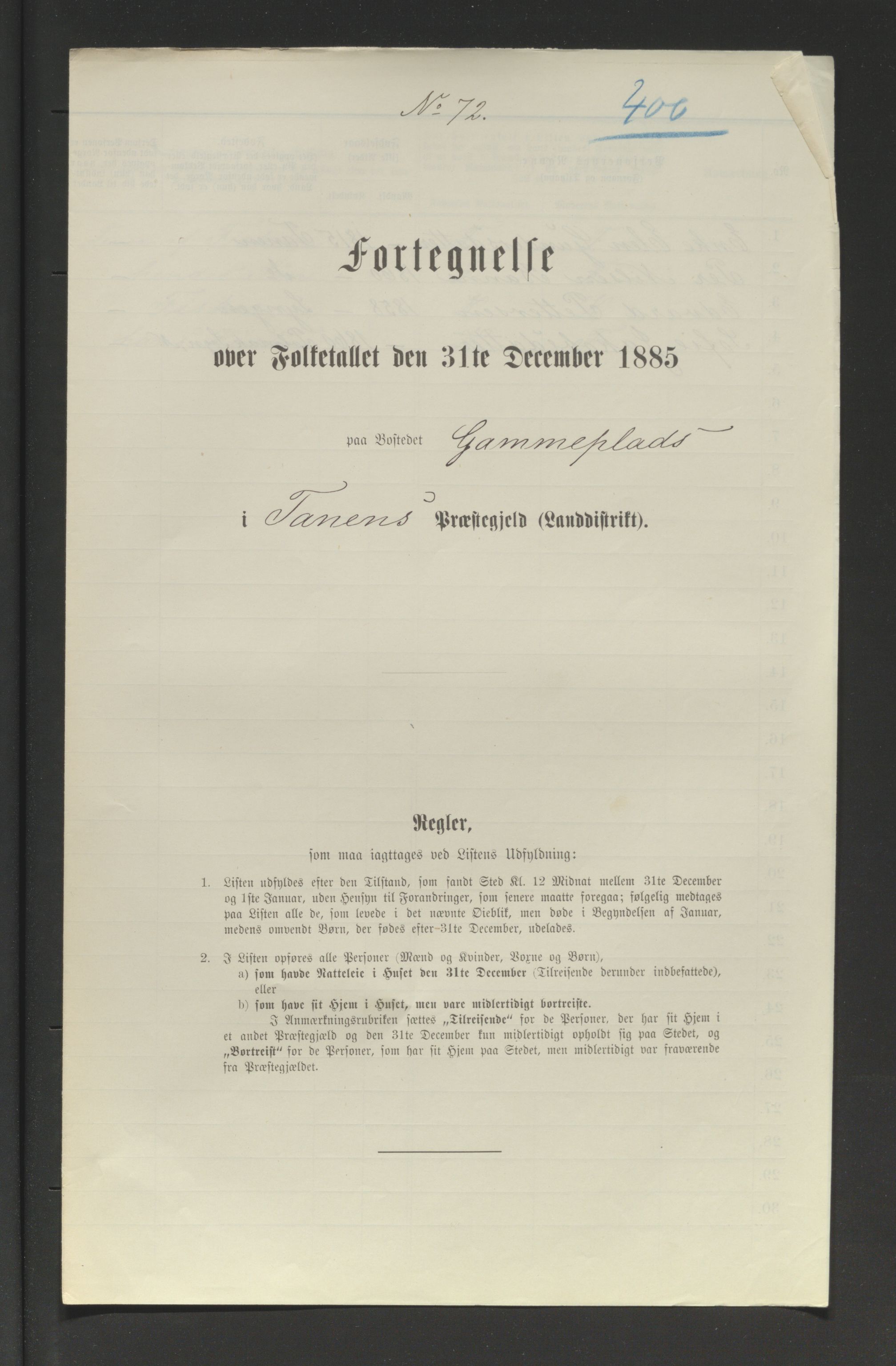 SATØ, Folketelling 1885 for 2025 Tana herred, 1885, s. 400a