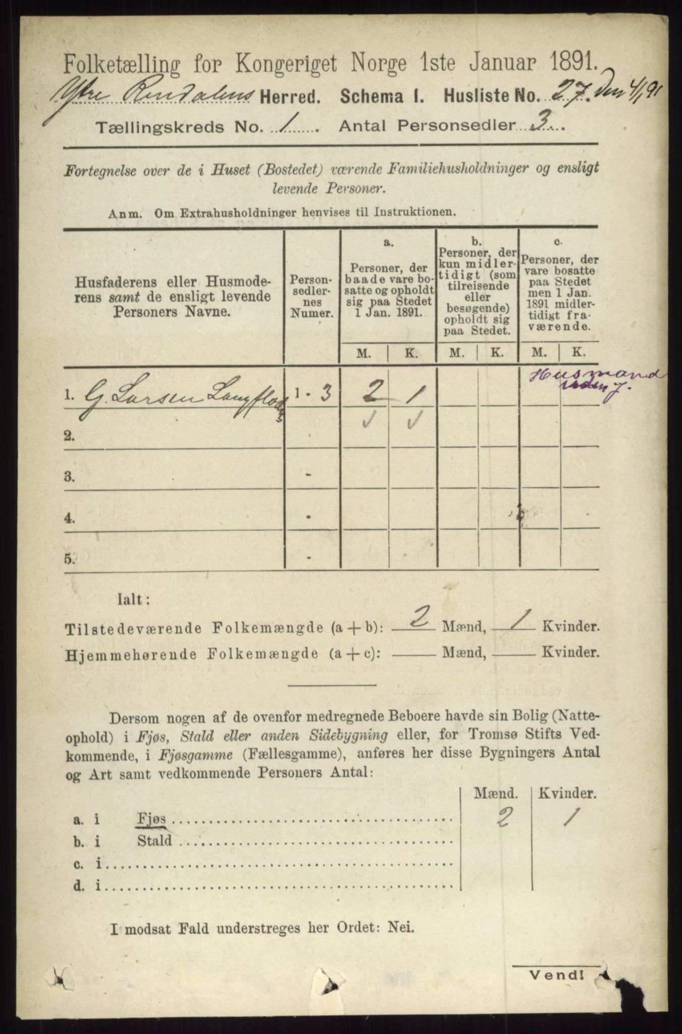 RA, Folketelling 1891 for 0432 Ytre Rendal herred, 1891, s. 76