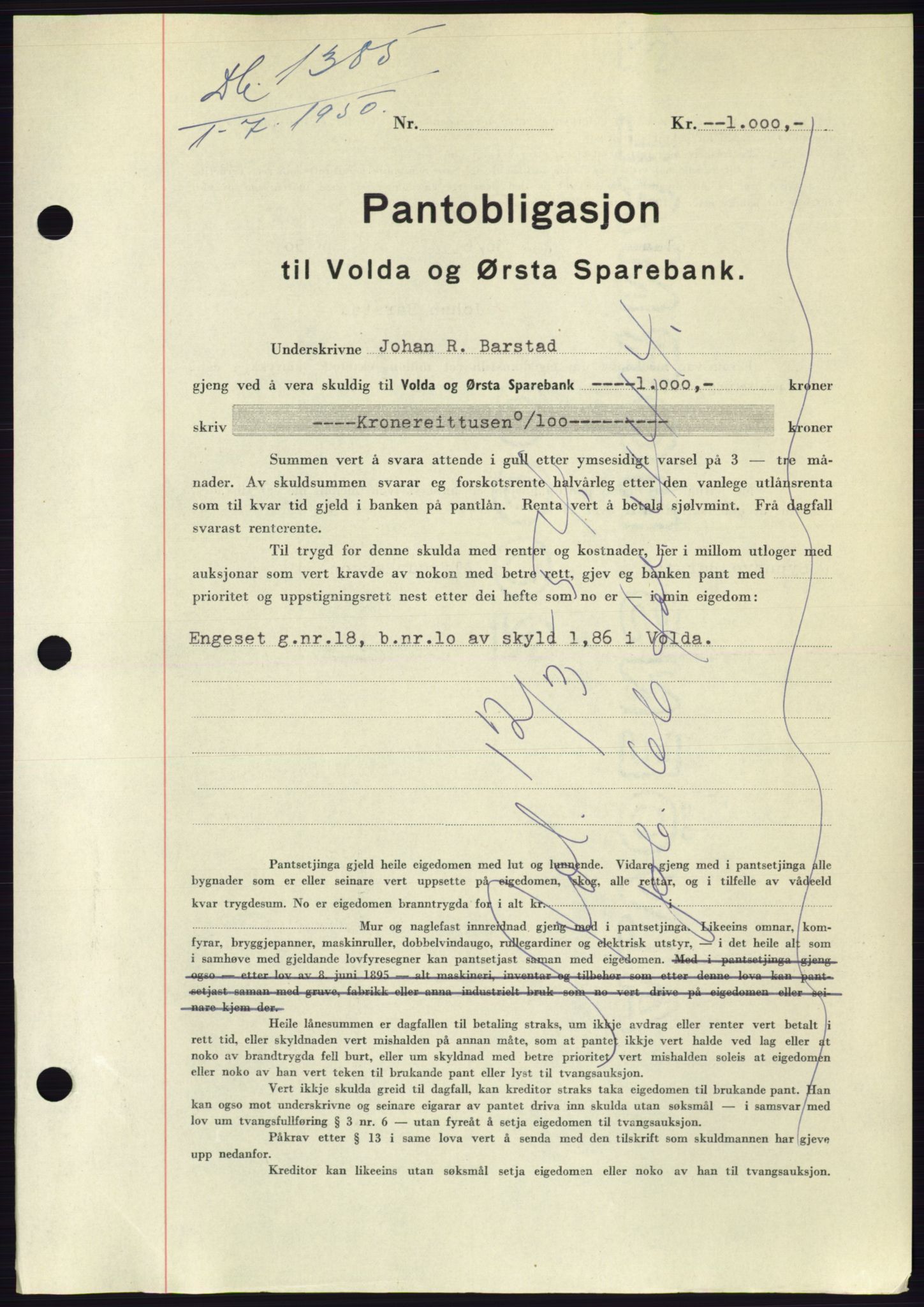 Søre Sunnmøre sorenskriveri, SAT/A-4122/1/2/2C/L0118: Pantebok nr. 6B, 1949-1950, Dagboknr: 1385/1950