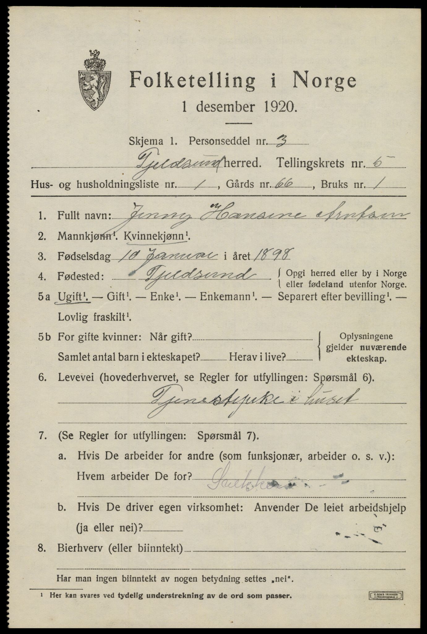 SAT, Folketelling 1920 for 1852 Tjeldsund herred, 1920, s. 2696