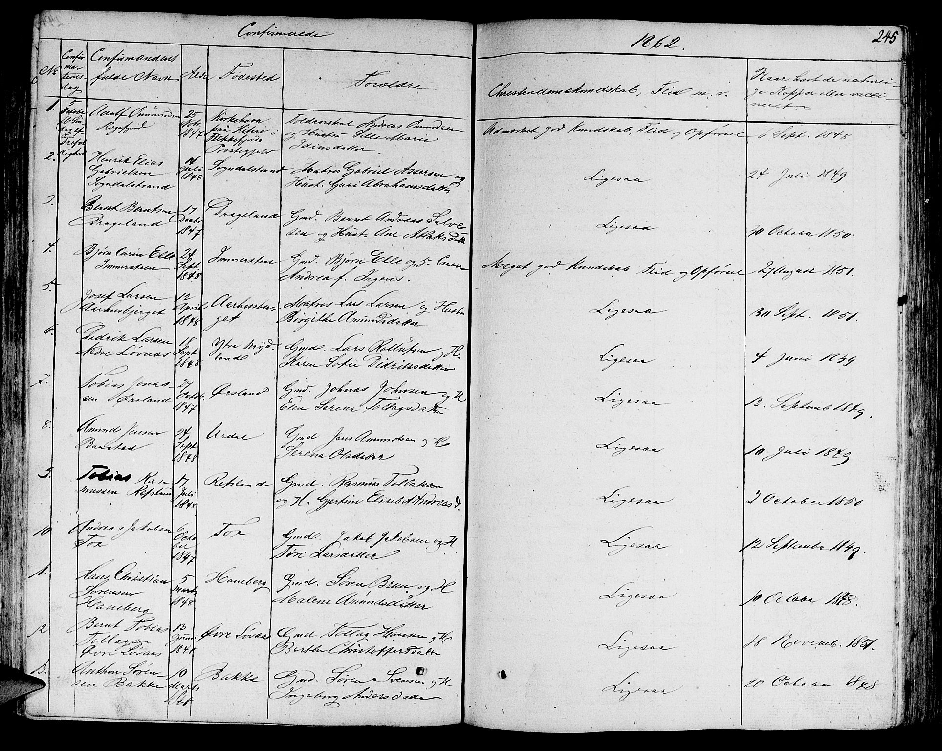 Sokndal sokneprestkontor, SAST/A-101808: Klokkerbok nr. B 2, 1849-1865, s. 245