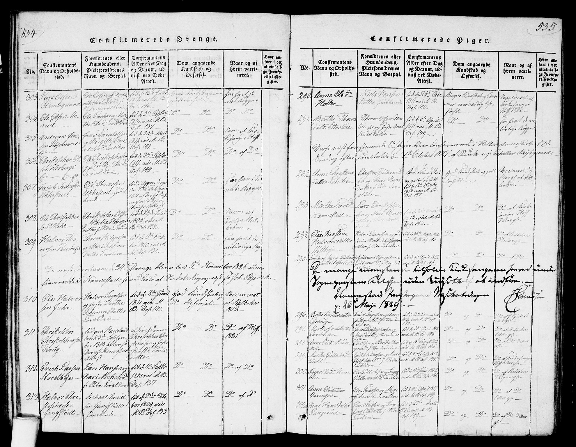 Nannestad prestekontor Kirkebøker, AV/SAO-A-10414a/G/Ga/L0001: Klokkerbok nr. I 1, 1815-1839, s. 534-535